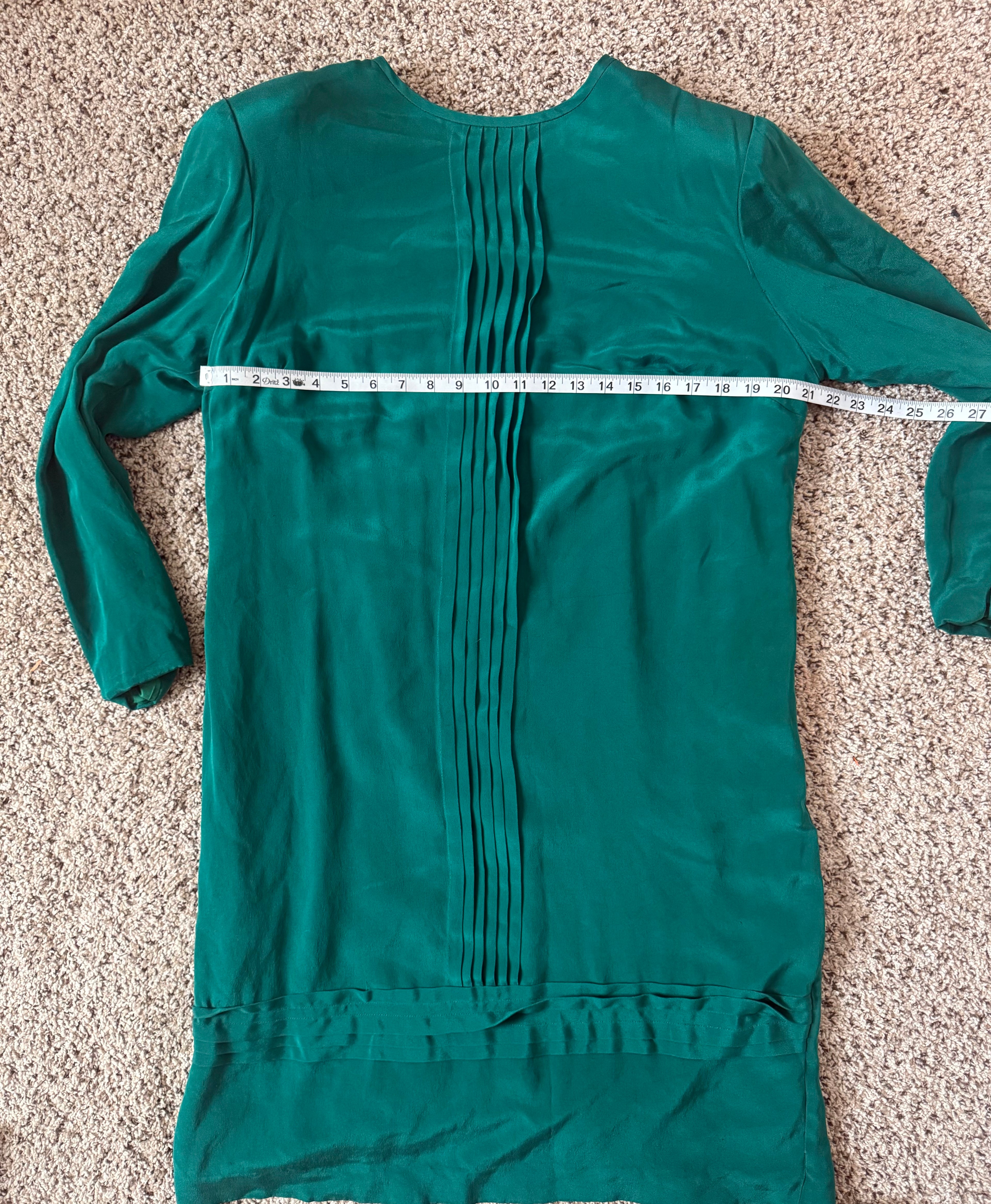 Patrick Collection 100% Silk Size 18 Emerald Crew Neck 3/4 Sleeve Dress