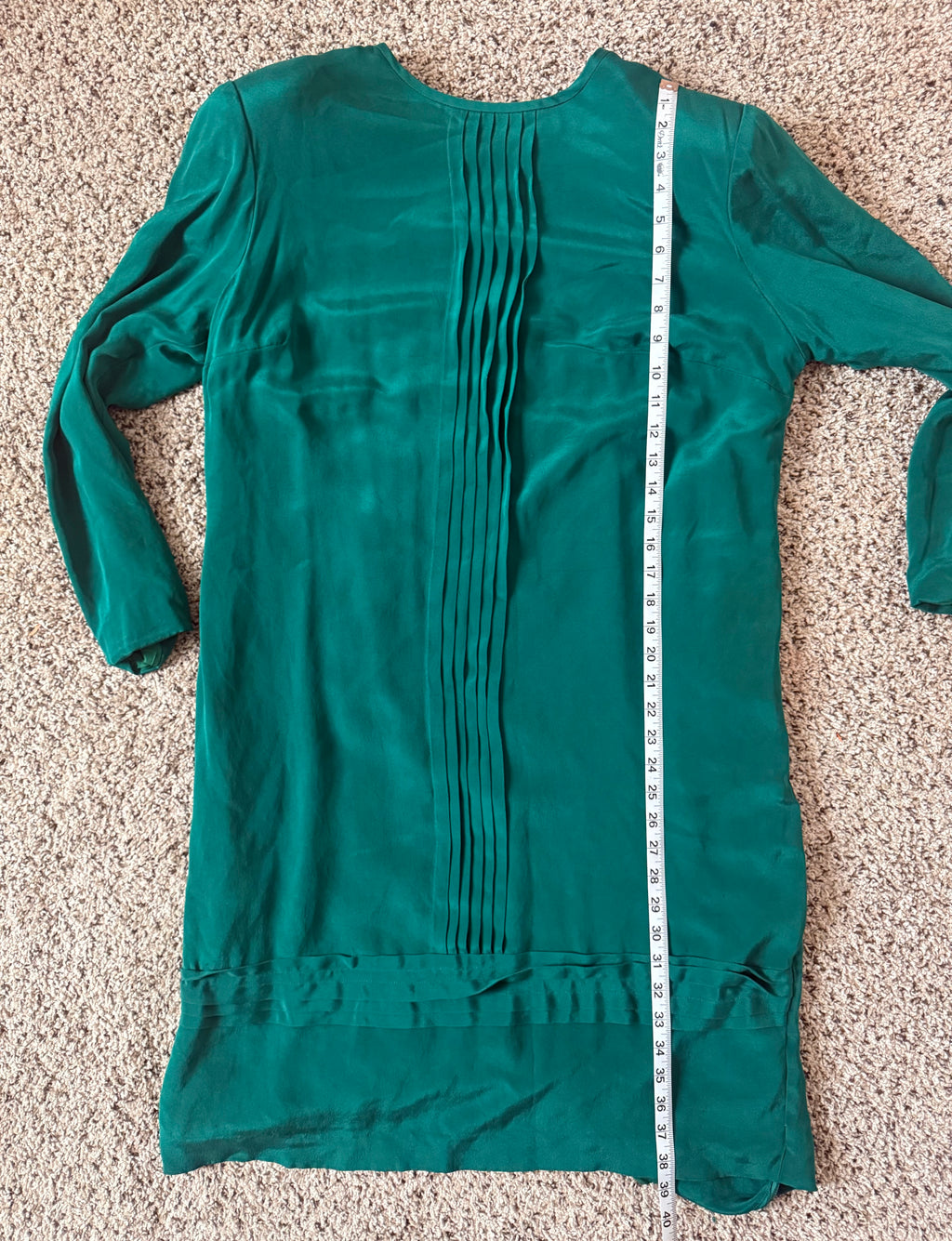 Patrick Collection 100% Silk Size 18 Emerald Crew Neck 3/4 Sleeve Dress