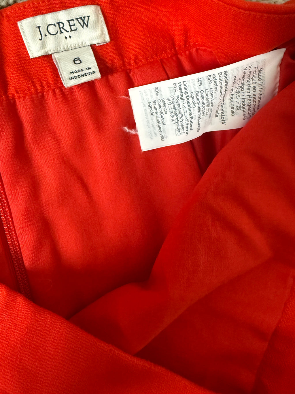 J. Crew 55% Linen 45% Cotton Size 6 Bright Red-Orange Mini Skirt