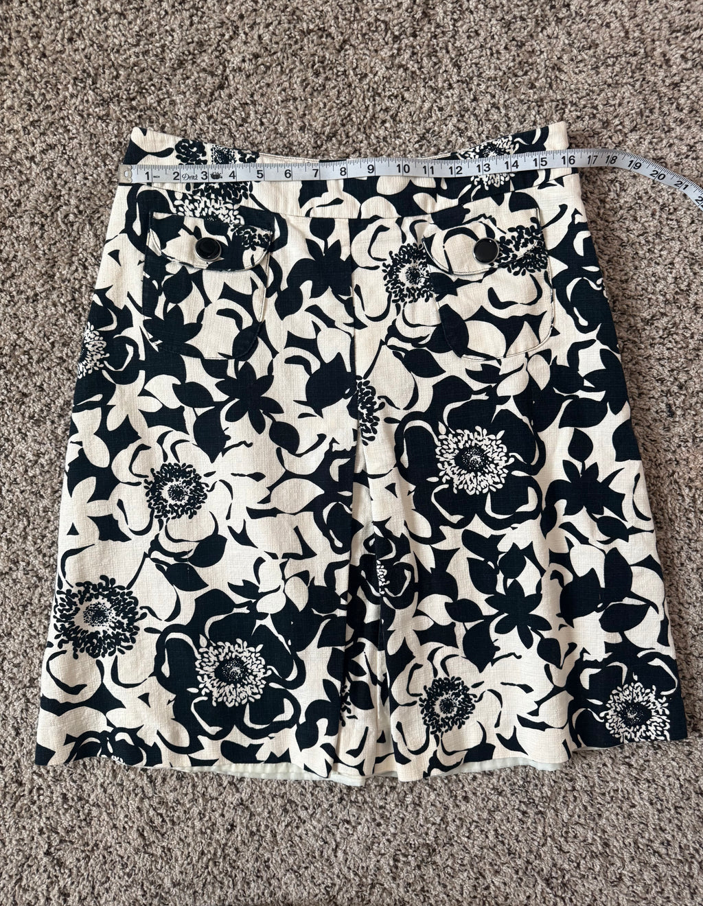 Merona 100% Cotton Size 10 Black and White Flowered A-Line Skirt