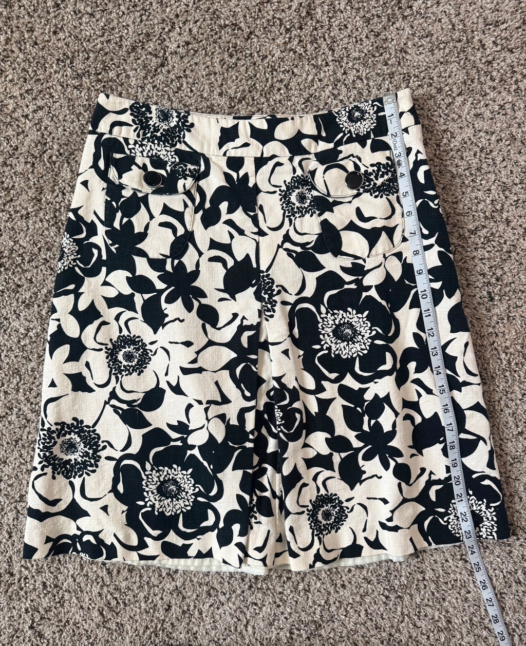 Merona 100% Cotton Size 10 Black and White Flowered A-Line Skirt