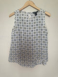 White House Black Market 100% Silk XS White Tank Top with Black and Yellow Designs