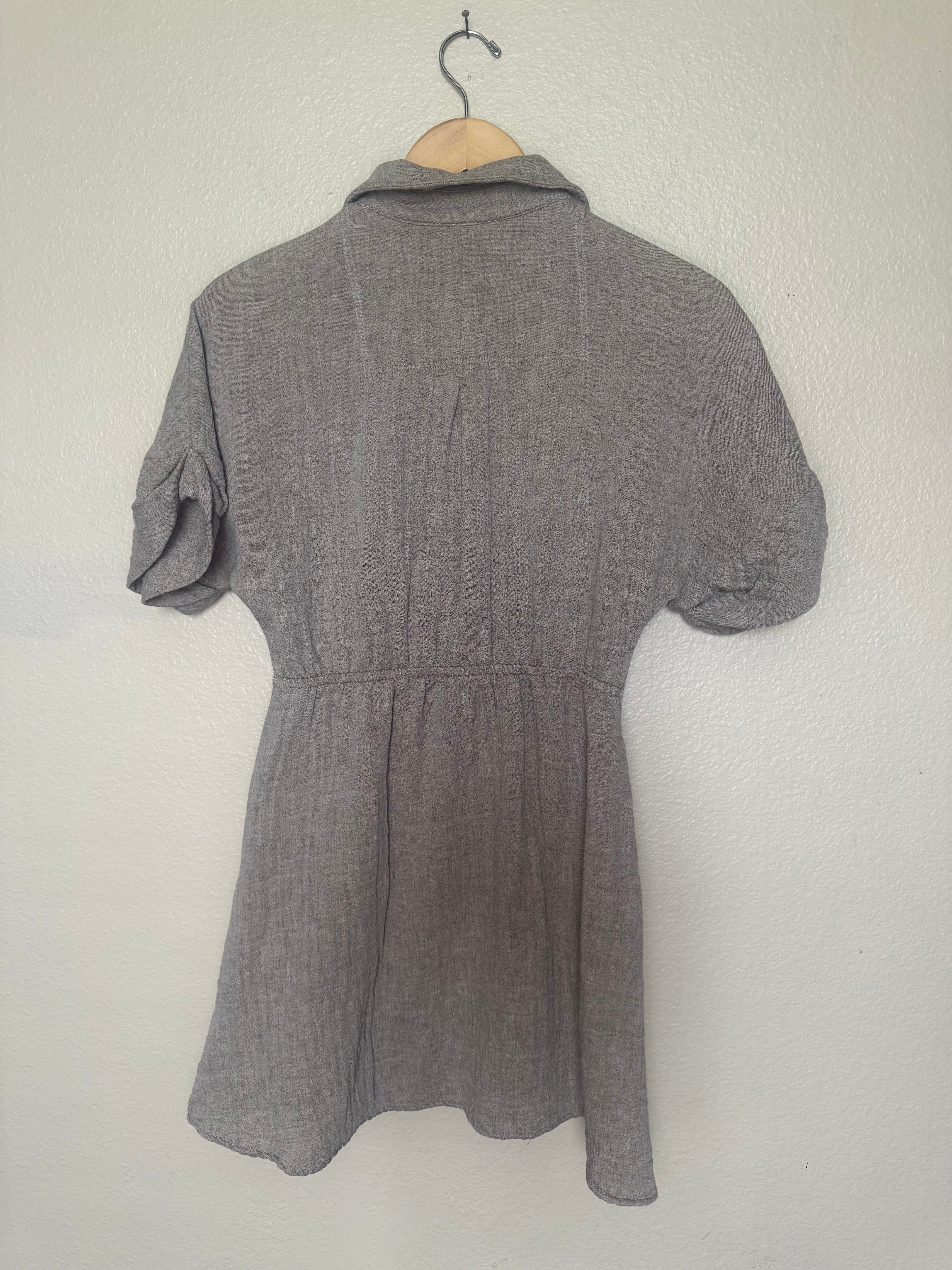 By Together 75% Linen 25% Cotton S Beige Collared Button Down Dress