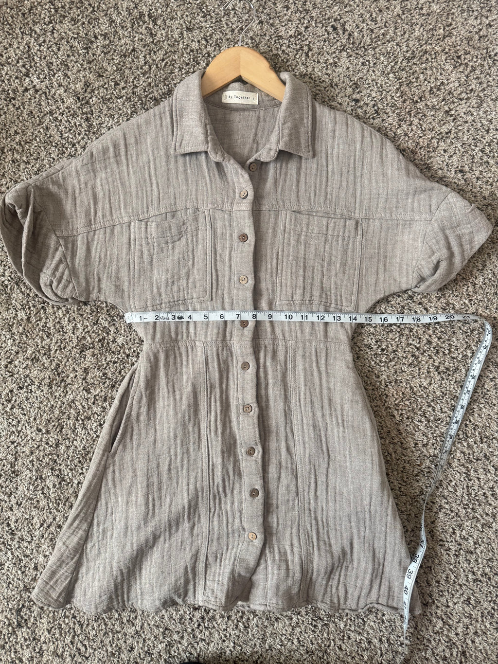 By Together 75% Linen 25% Cotton S Beige Collared Button Down Dress