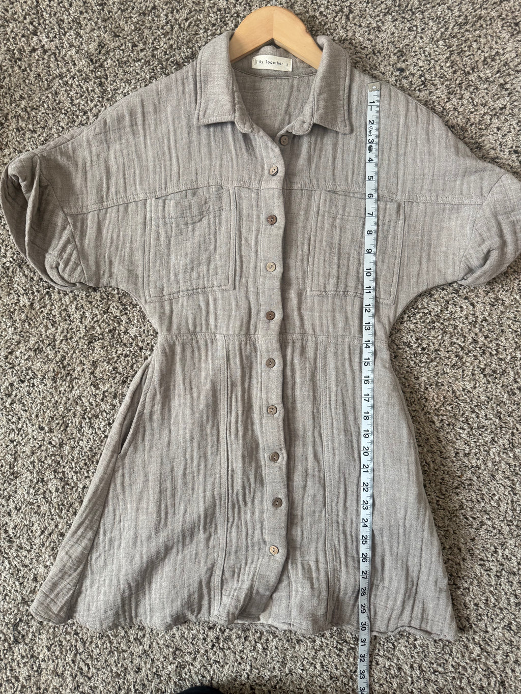 By Together 75% Linen 25% Cotton S Beige Collared Button Down Dress