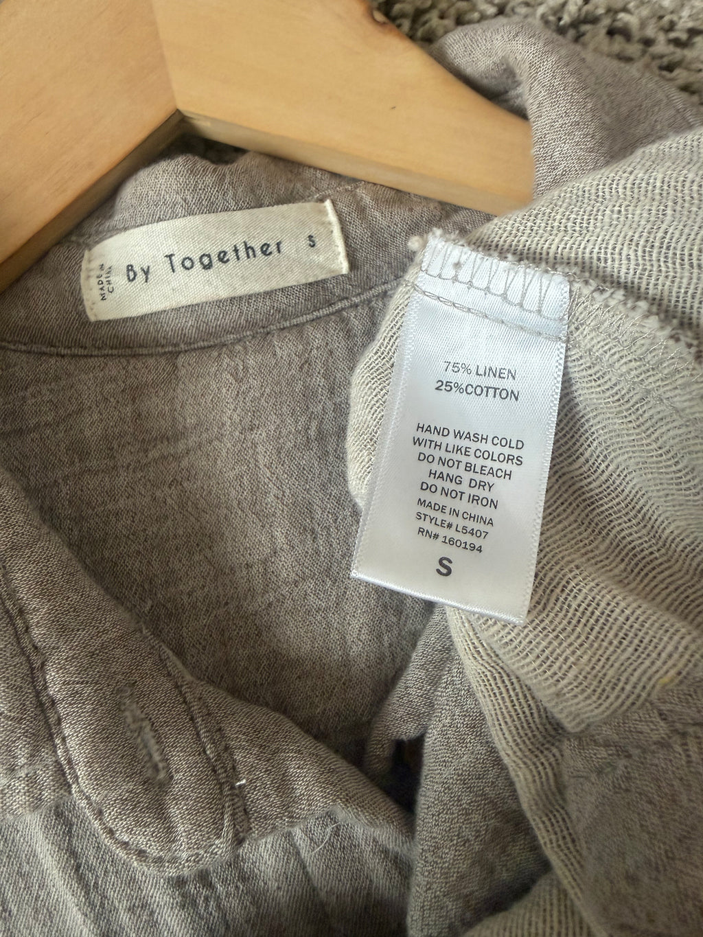 By Together 75% Linen 25% Cotton S Beige Collared Button Down Dress