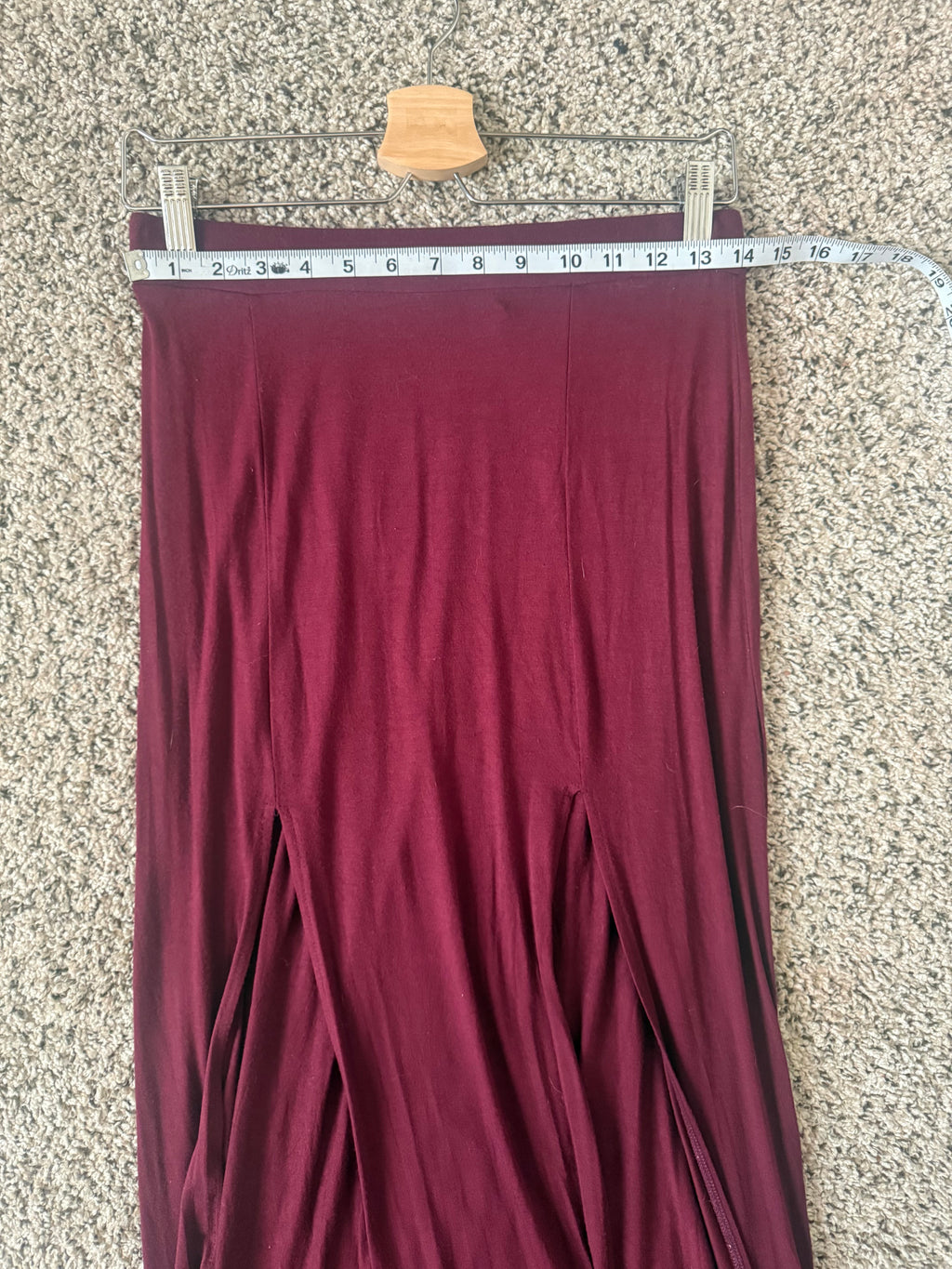 A'gaci 96% Rayon 4% Spandex L Maroon Maxi Skirt With Front Slits