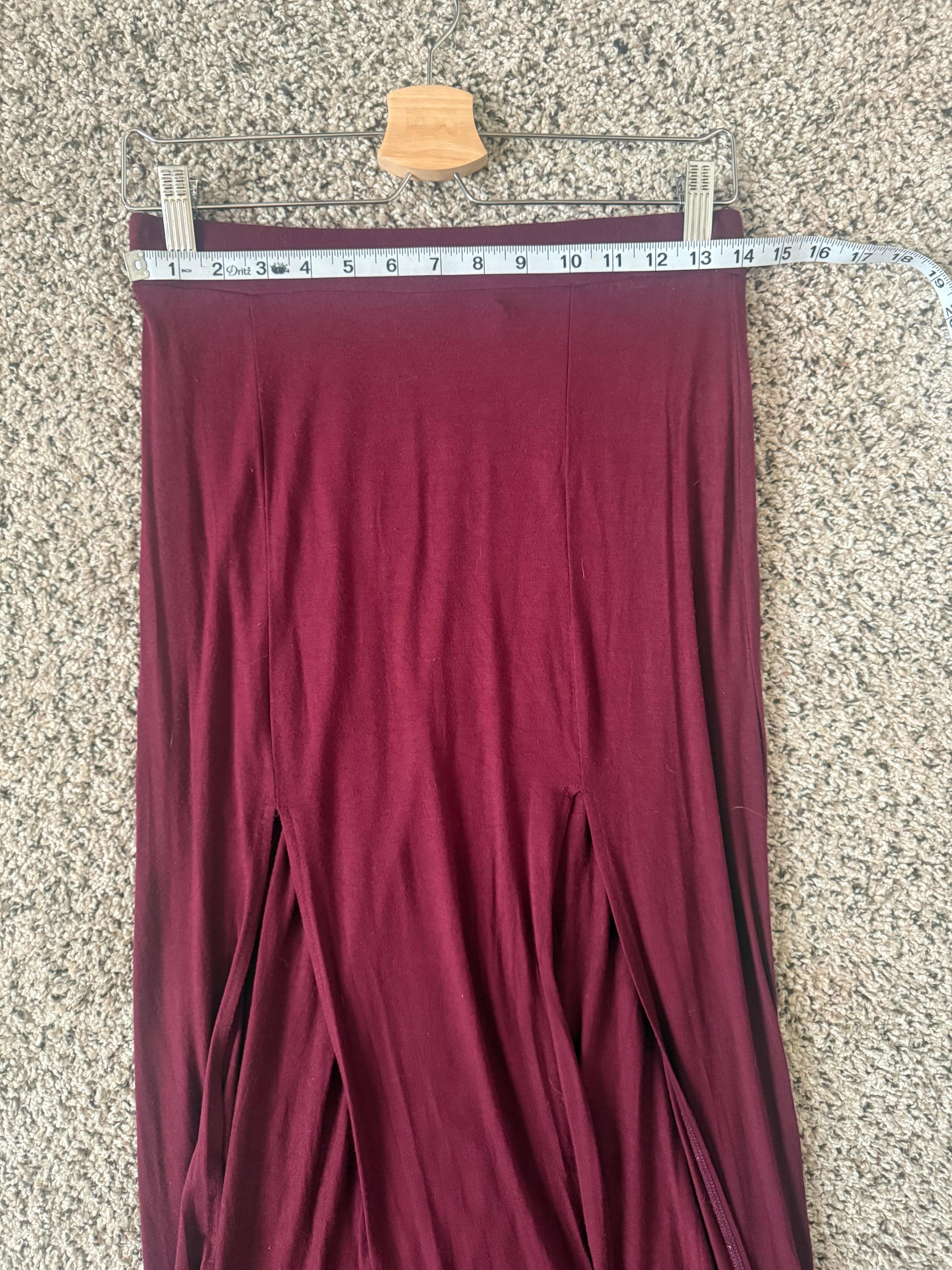 A'gaci 96% Rayon 4% Spandex L Maroon Maxi Skirt With Front Slits