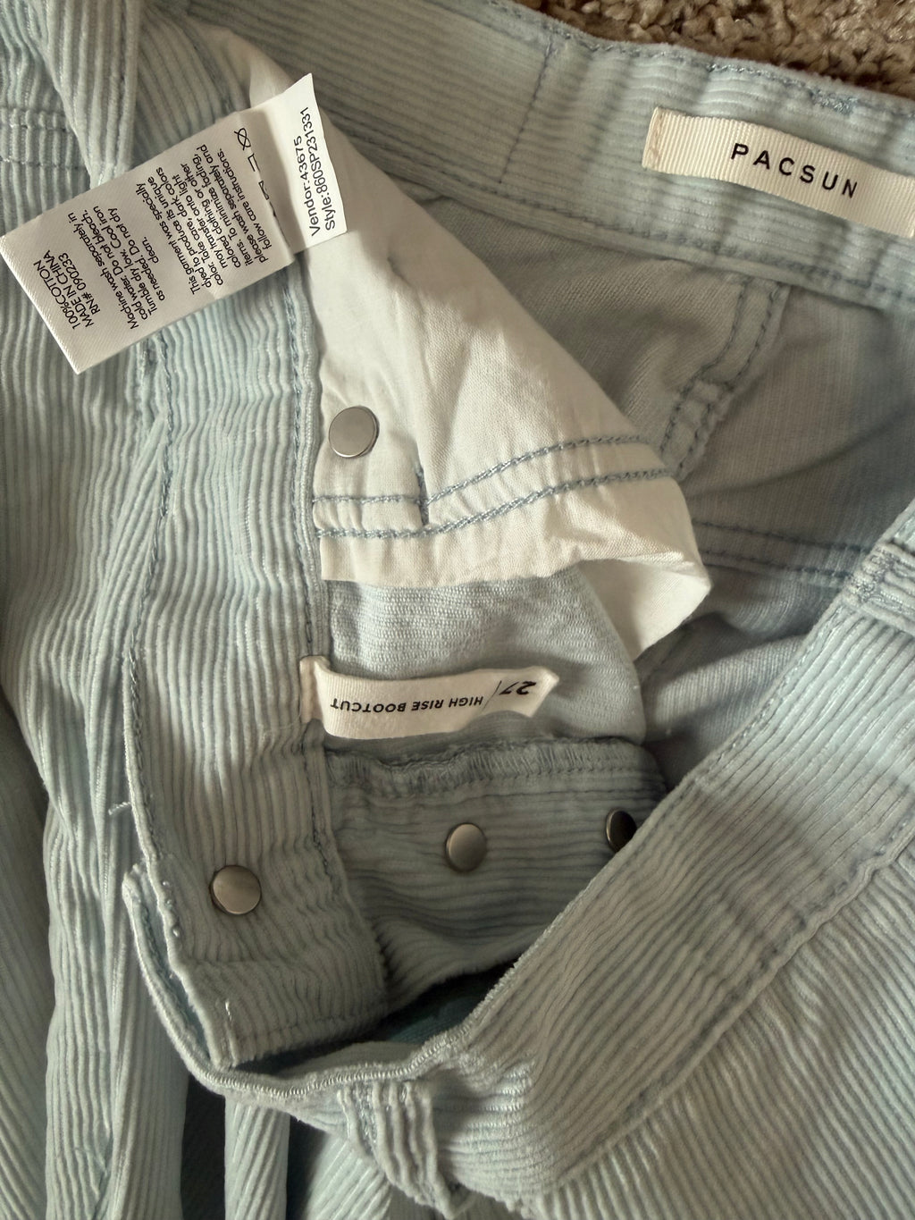 Pacsun 100% Cotton Size 27 Light Blue High Rise Bootcut Light Blue Corduroy Pants
