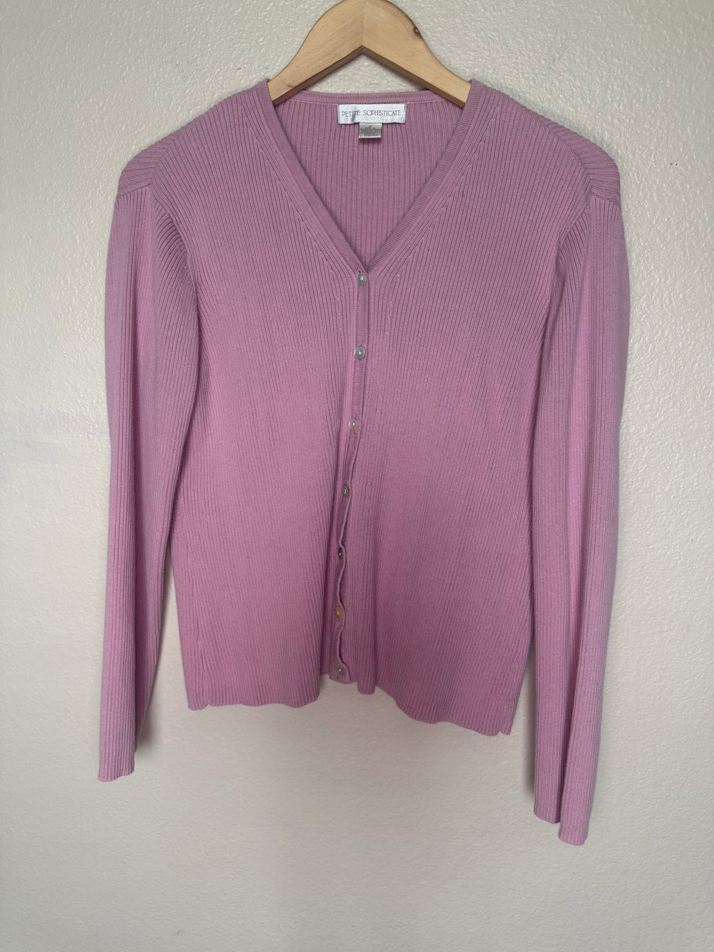 Petite Sophisticate 100% Cotton M Light Pink Long Sleeve Cardigan