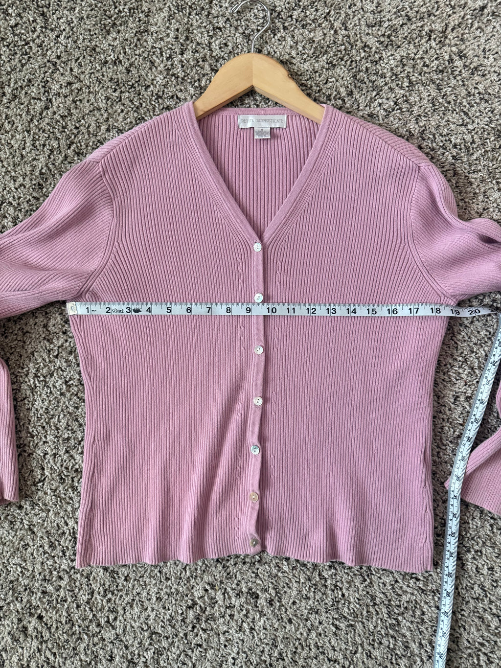 Petite Sophisticate 100% Cotton M Light Pink Long Sleeve Cardigan