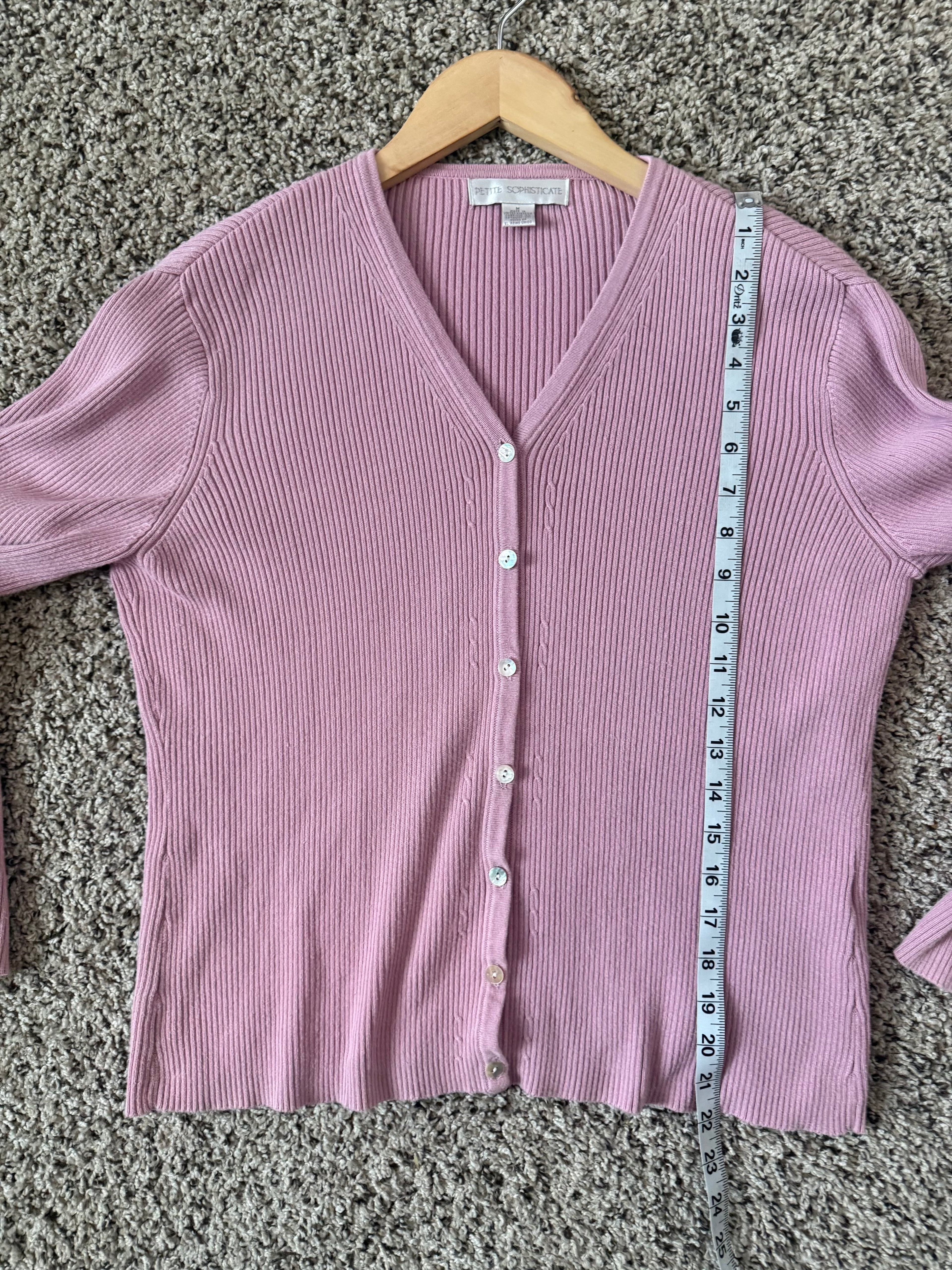 Petite Sophisticate 100% Cotton M Light Pink Long Sleeve Cardigan