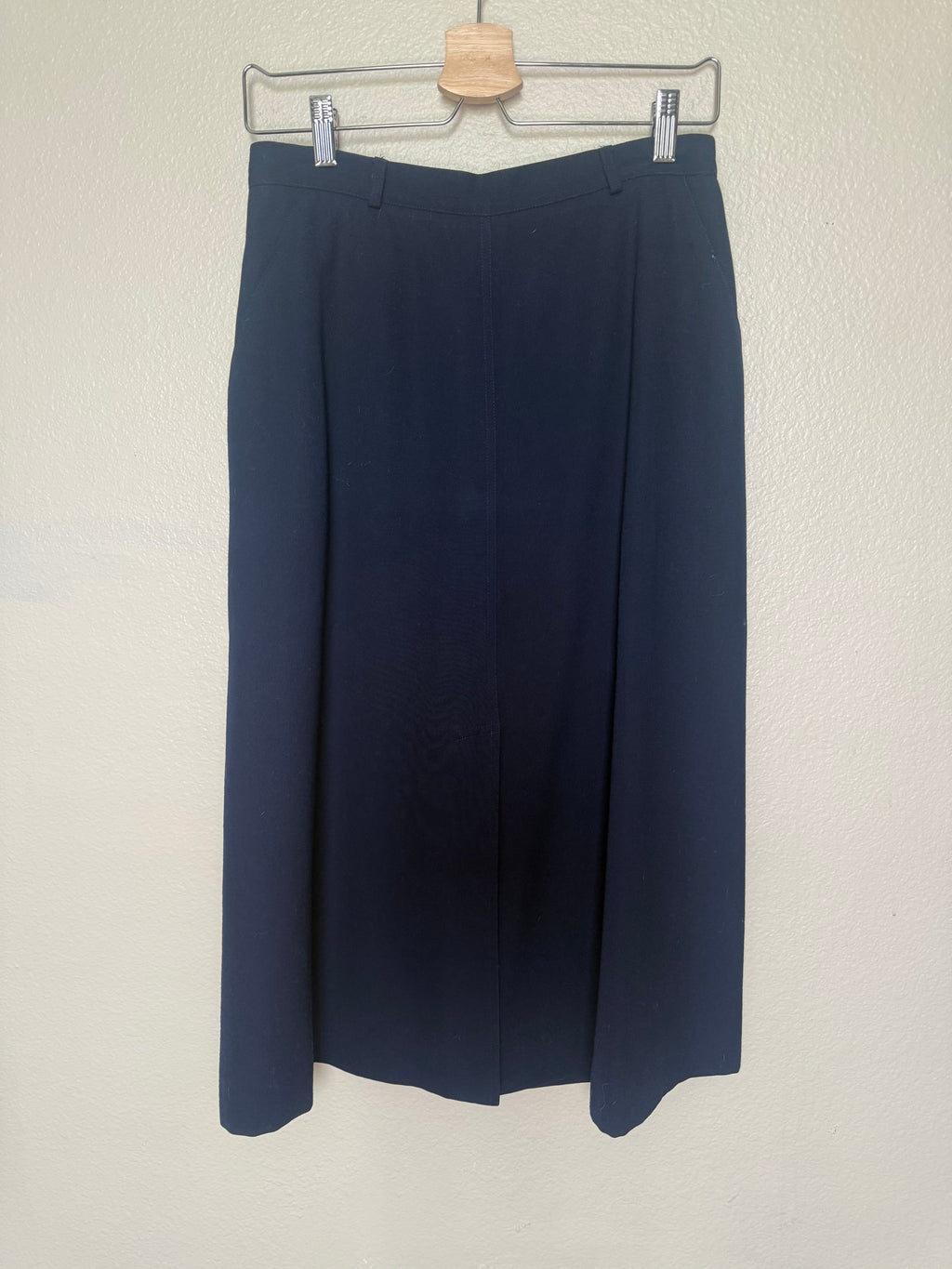 Susan Bristol Petites 100% Wool Size 12 Navy Blue A-Line Midi Skirt