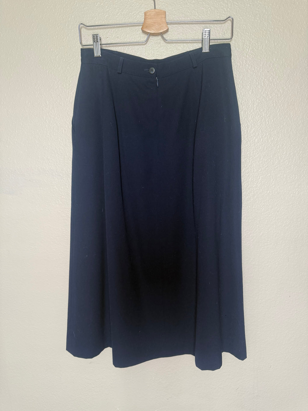 Susan Bristol Petites 100% Wool Size 12 Navy Blue A-Line Midi Skirt