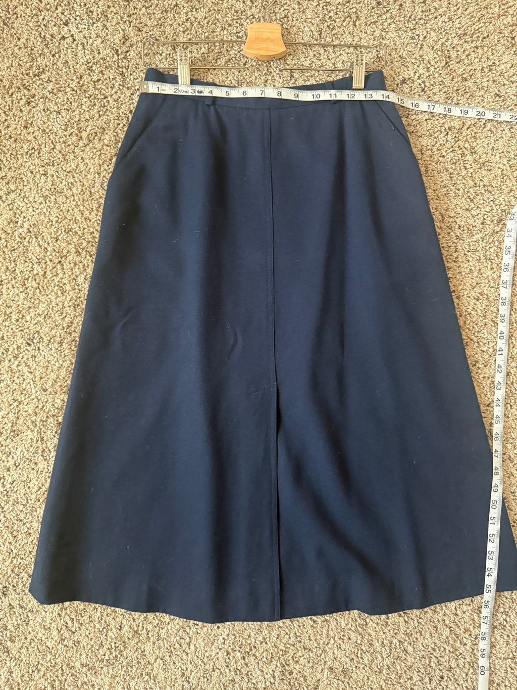 Susan Bristol Petites 100% Wool Size 12 Navy Blue A-Line Midi Skirt