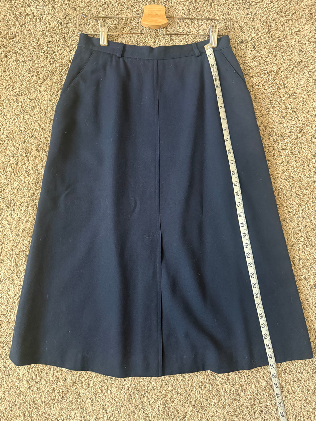 Susan Bristol Petites 100% Wool Size 12 Navy Blue A-Line Midi Skirt