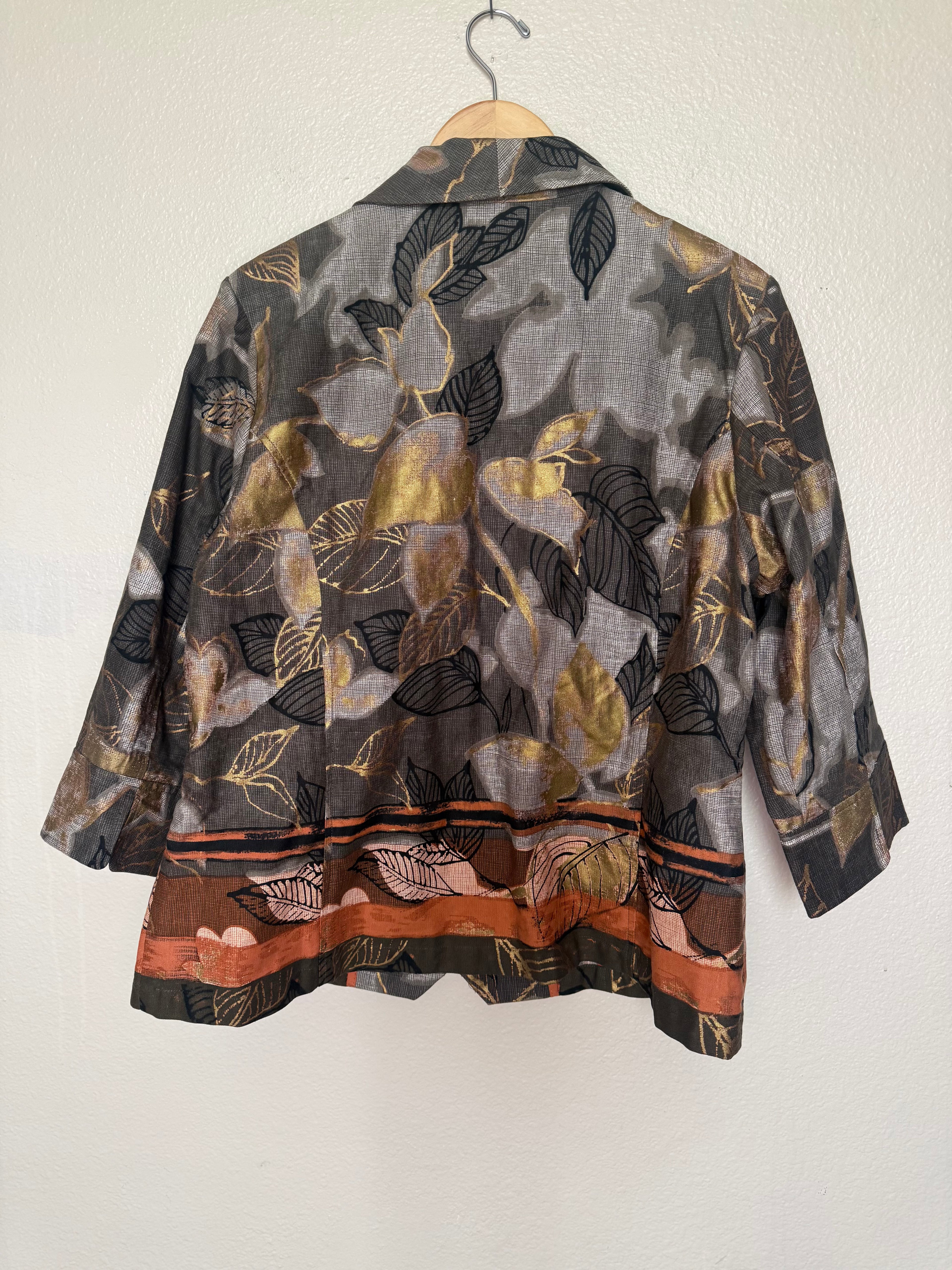 Alexis & Avery 100% Cotton Size 18 Fall Colored Leaf Print 3/4 Sleeve Zip Up Jacket