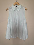 JW Style 100% Cotton M Mint Green and White Striped Collared Flowy Tunic Tank Top