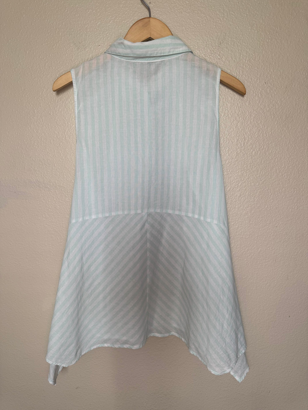 JW Style 100% Cotton M Mint Green and White Striped Collared Flowy Tunic Tank Top