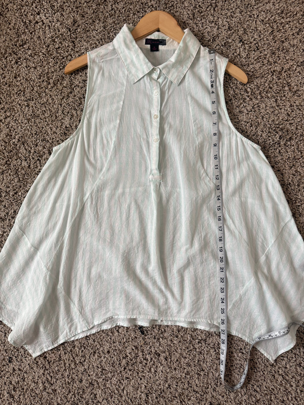 JW Style 100% Cotton M Mint Green and White Striped Collared Flowy Tunic Tank Top