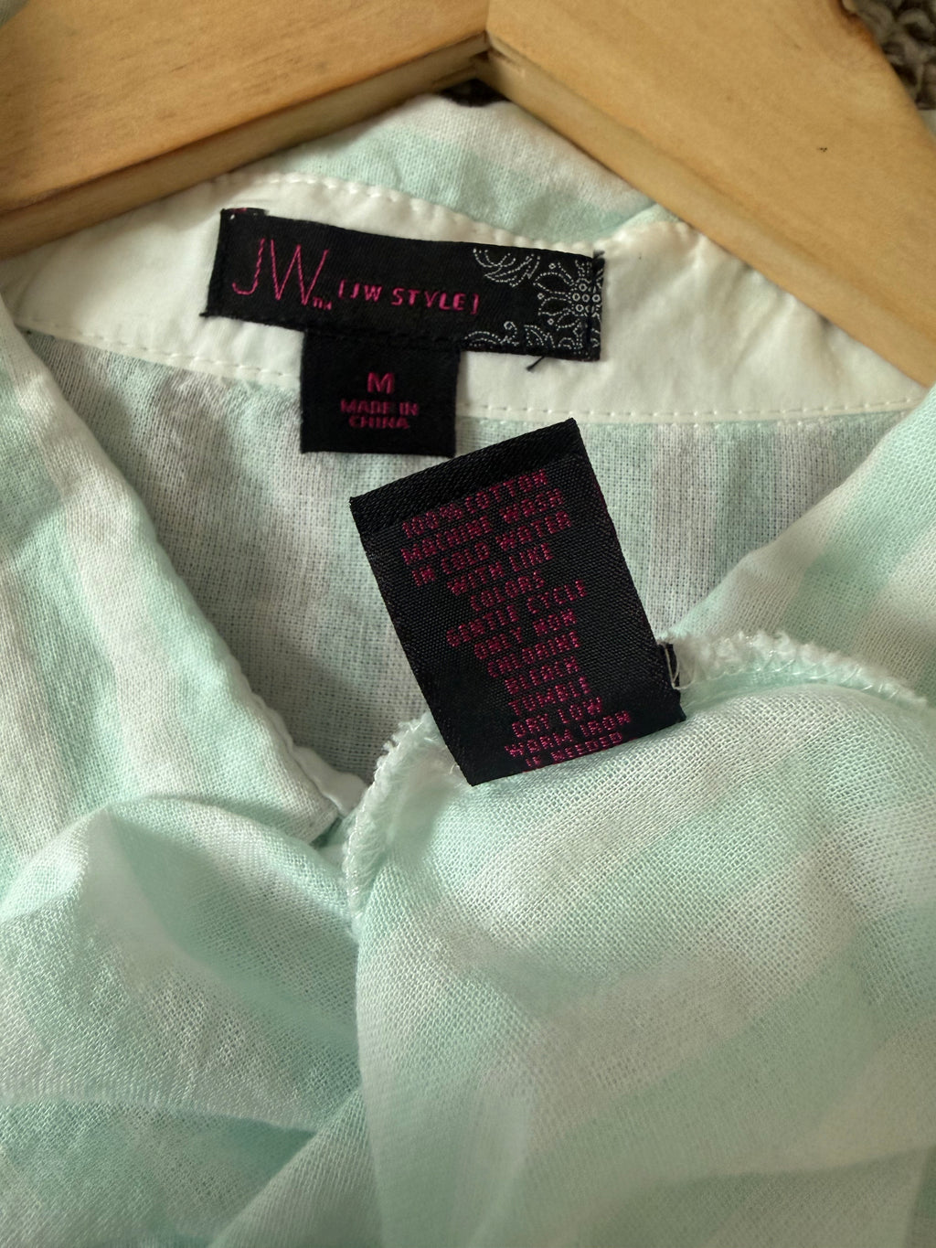 JW Style 100% Cotton M Mint Green and White Striped Collared Flowy Tunic Tank Top