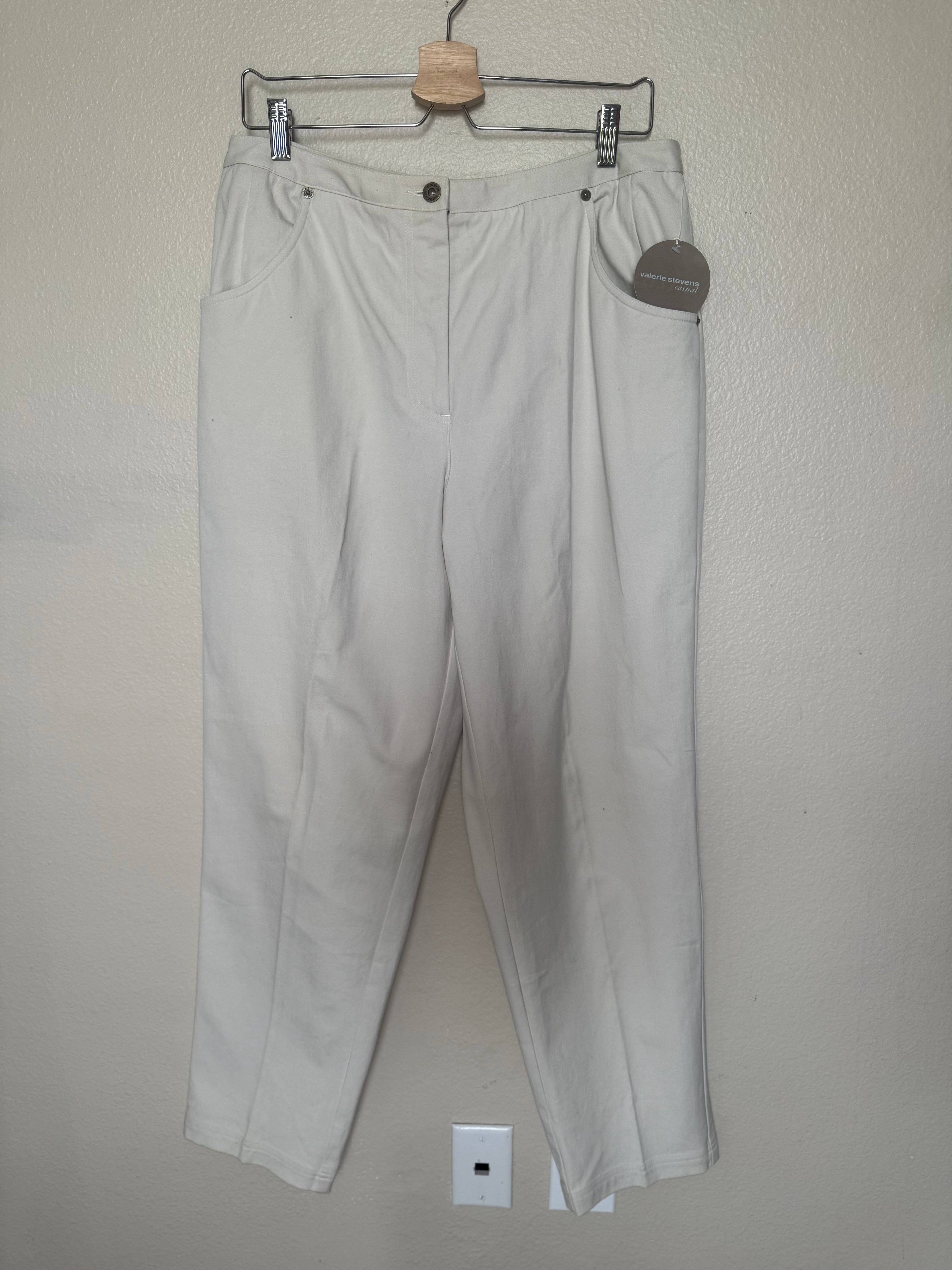 Valerie Stevens 96% Cotton 4% Lycra Size 16W Off White Tapered Leg Pants