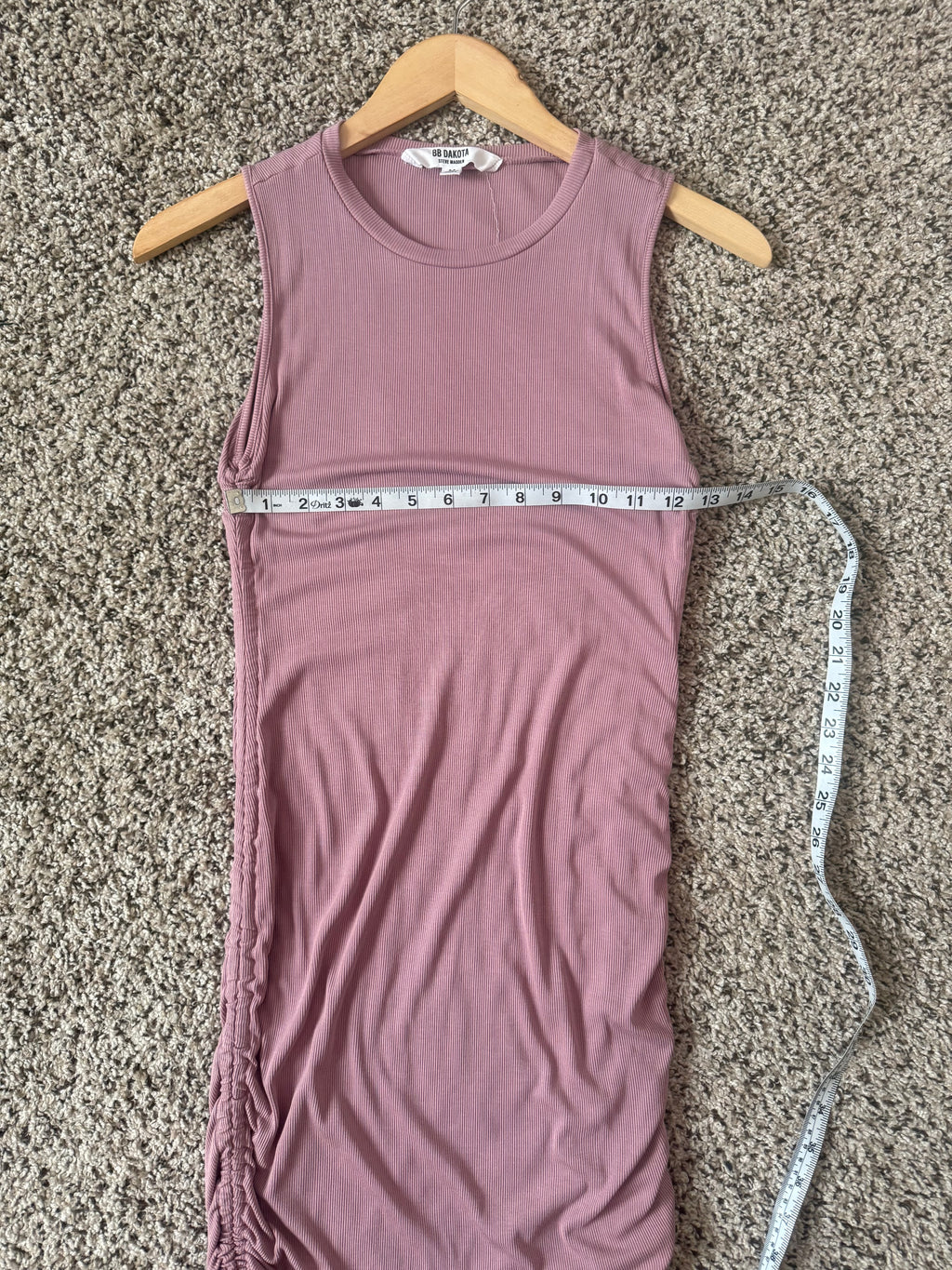 BB Dakota Steve Madden 93% Viscose 7% Spandex M Dusty Rose Scrunchy Tank Top Dress