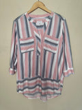 Westbound 100% Tencel Lyocell M Light Pink White and Navy Blue Striped 3/4 Sleeve Shirt