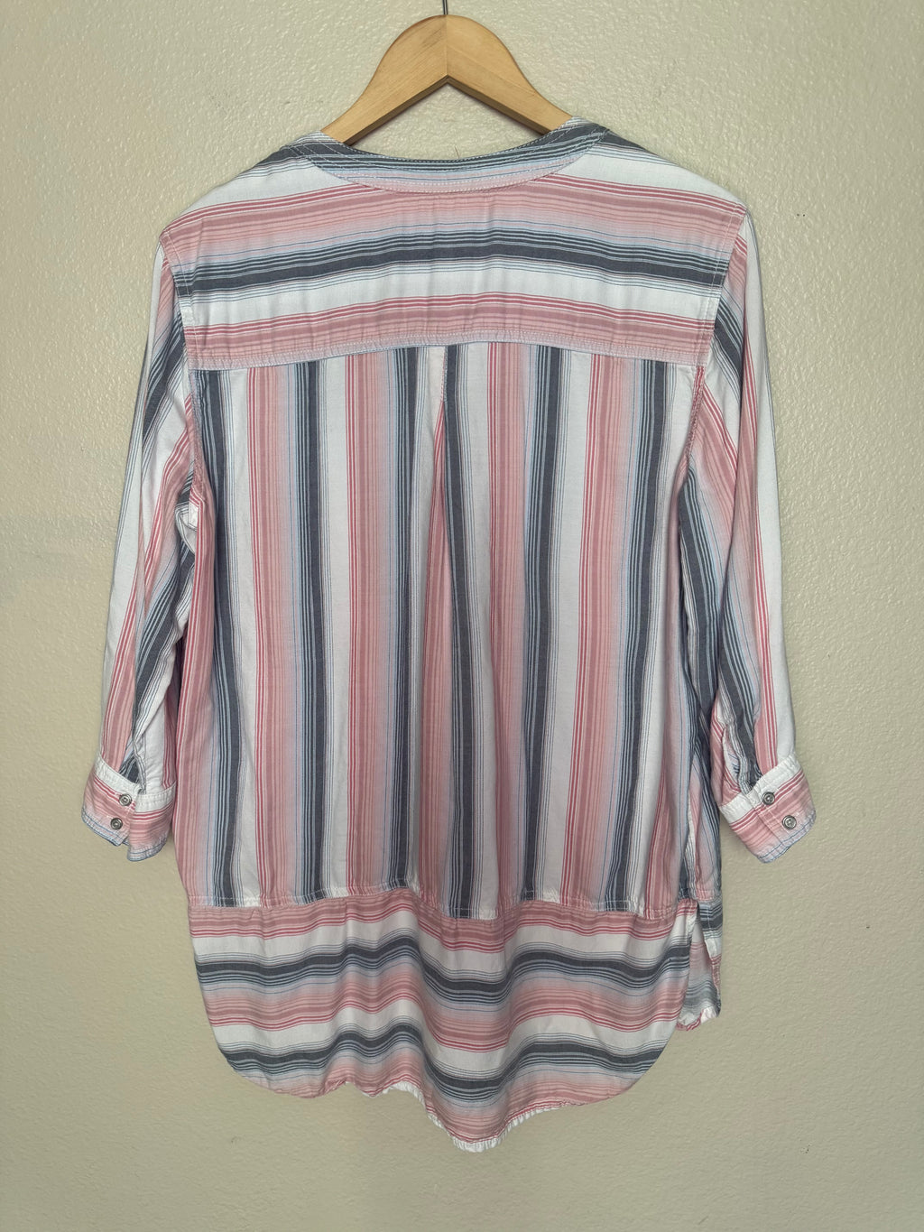 Westbound 100% Tencel Lyocell M Light Pink White and Navy Blue Striped 3/4 Sleeve Shirt