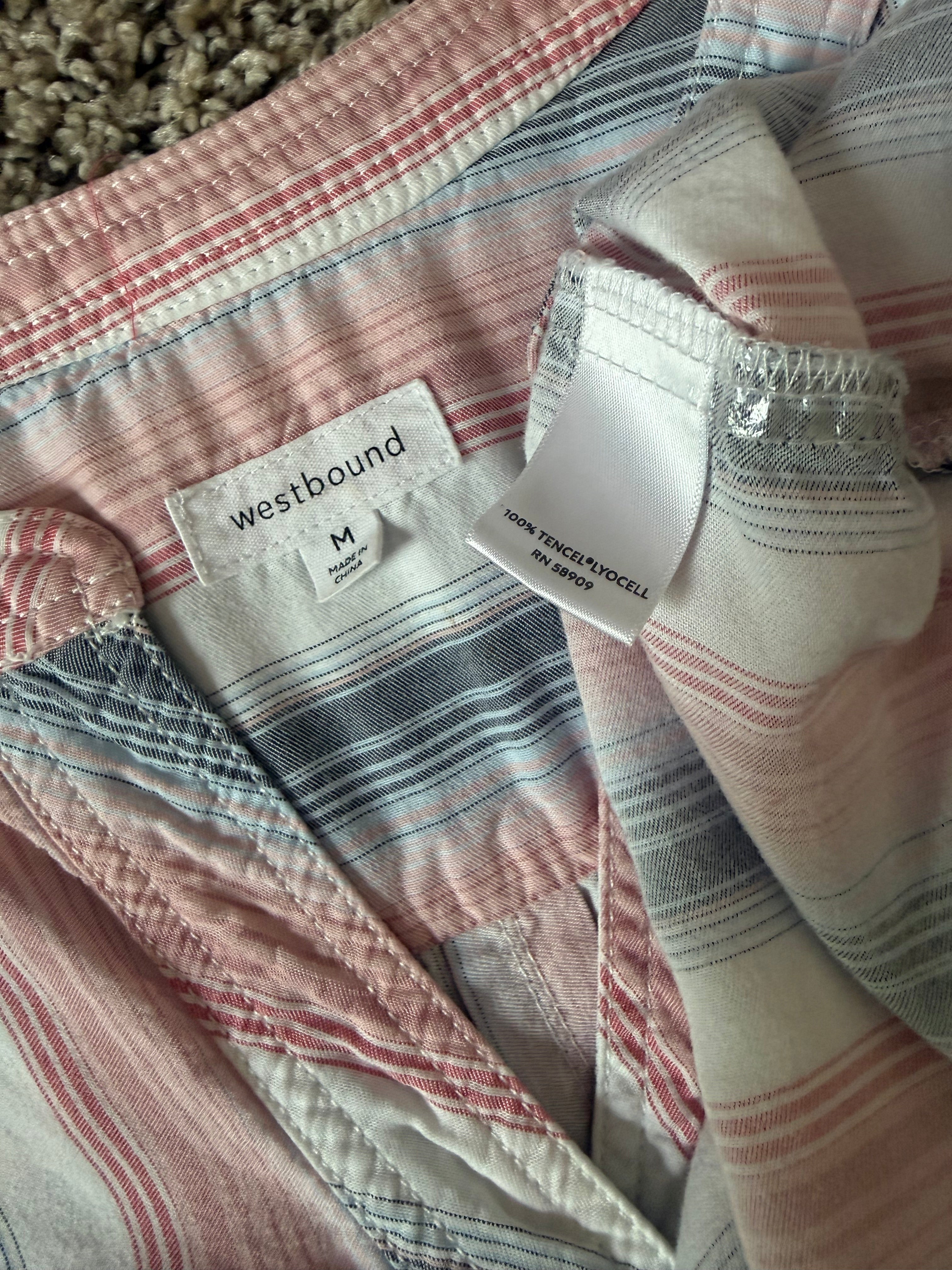 Westbound 100% Tencel Lyocell M Light Pink White and Navy Blue Striped 3/4 Sleeve Shirt