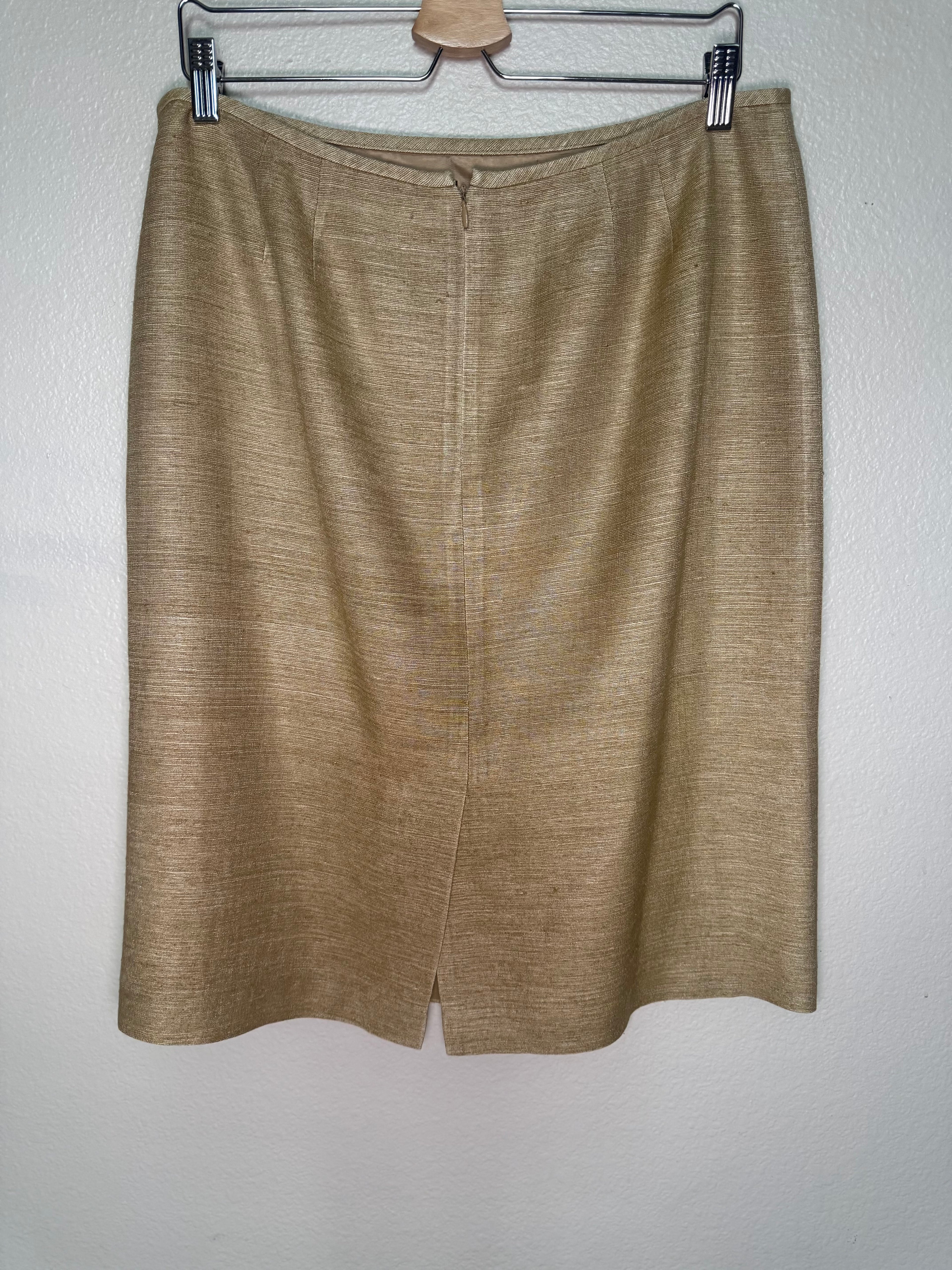 Kasper 100% Silk Size 14 Beige Pencil Skirt