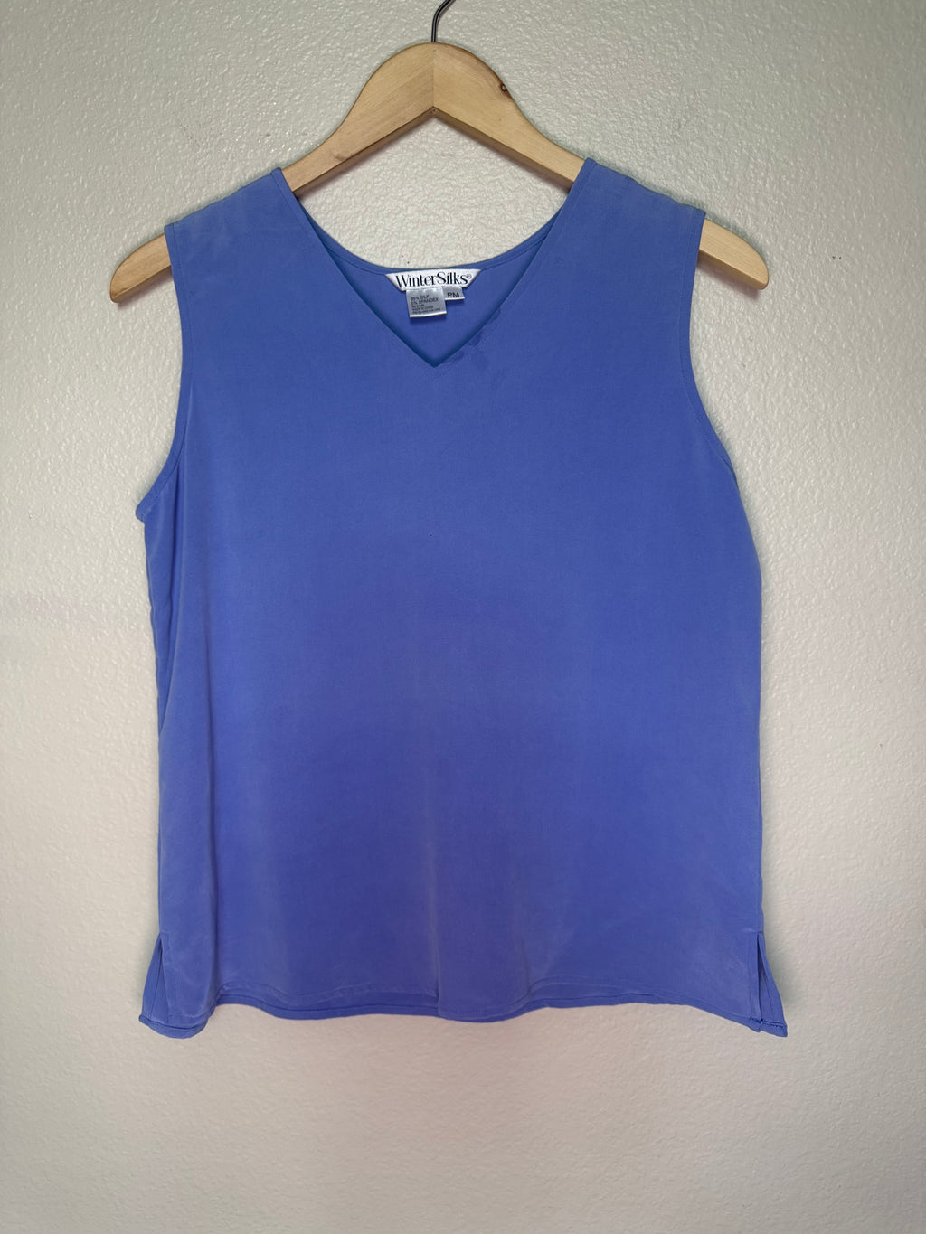 Winter Silks 100% Silk Petite M Light Blue V-Neck Tank Top