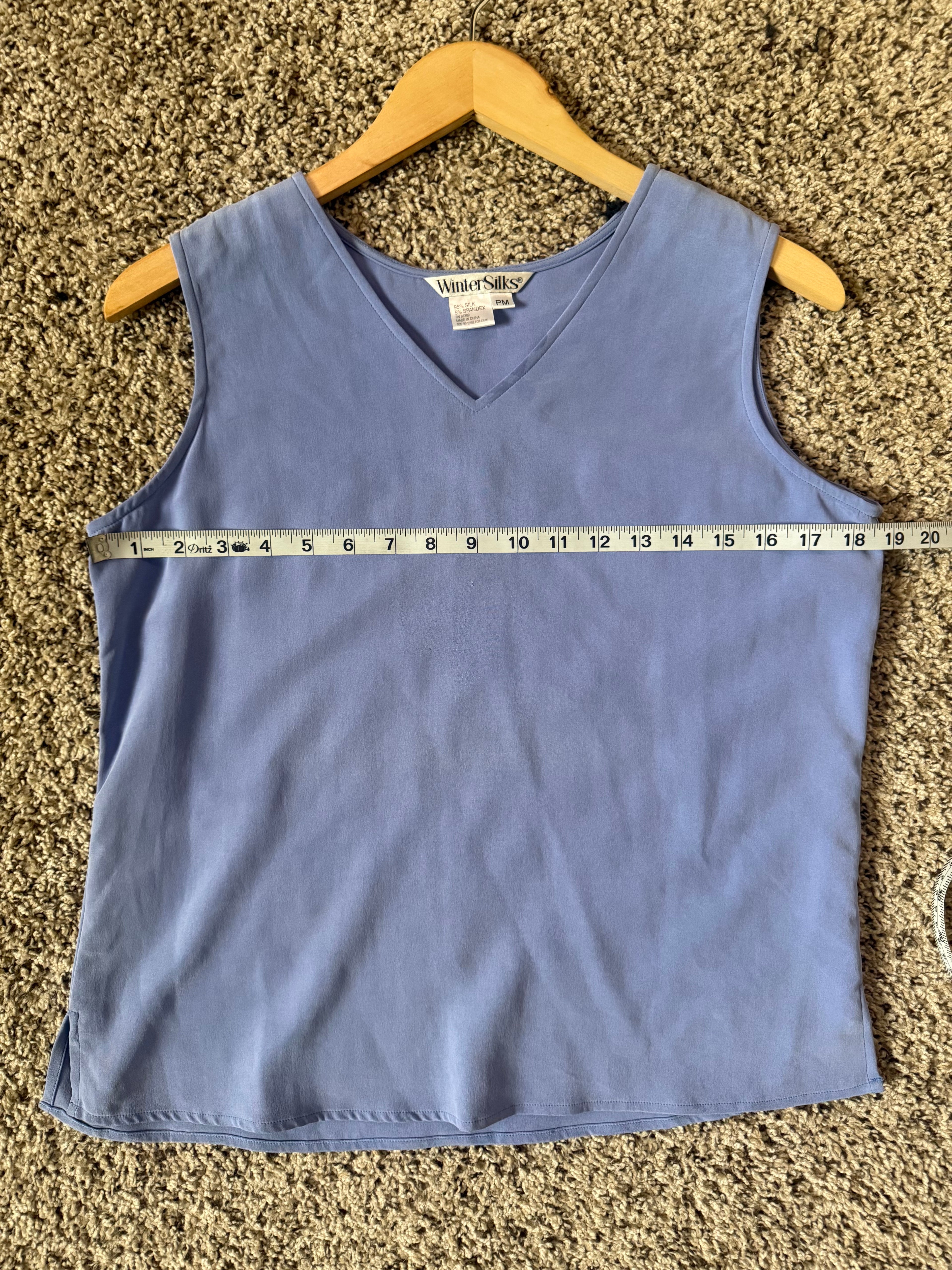 Winter Silks 100% Silk Petite M Light Blue V-Neck Tank Top