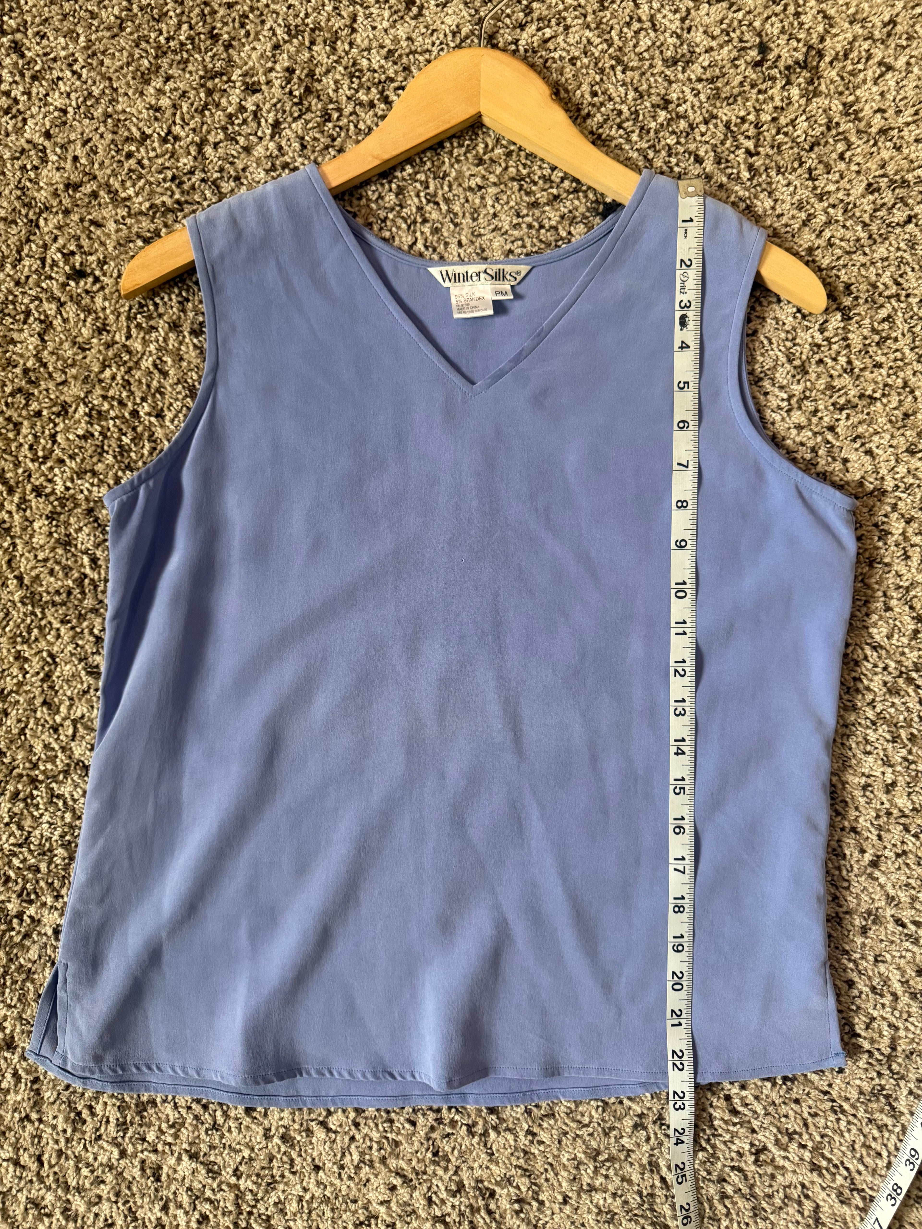 Winter Silks 100% Silk Petite M Light Blue V-Neck Tank Top