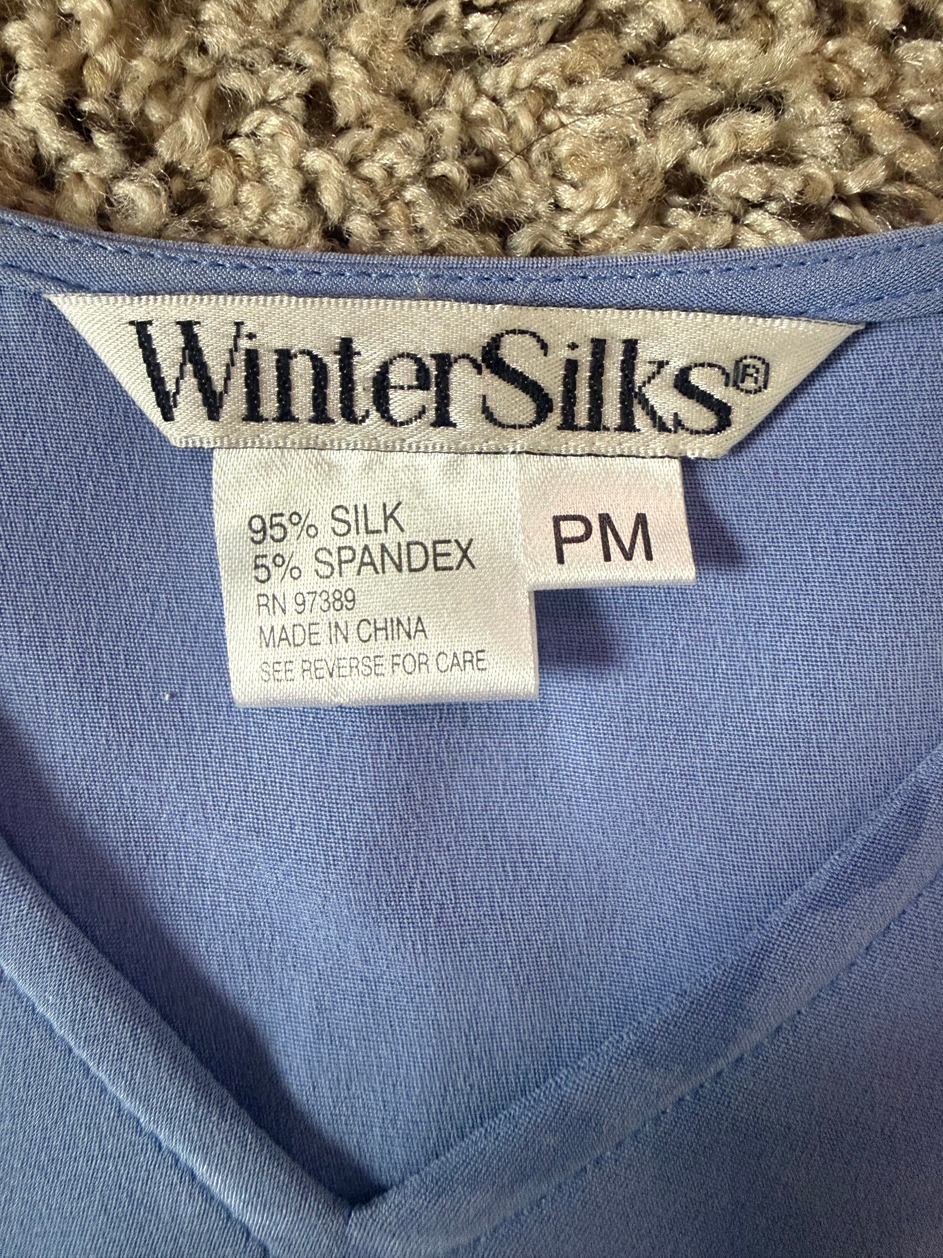 Winter Silks 100% Silk Petite M Light Blue V-Neck Tank Top