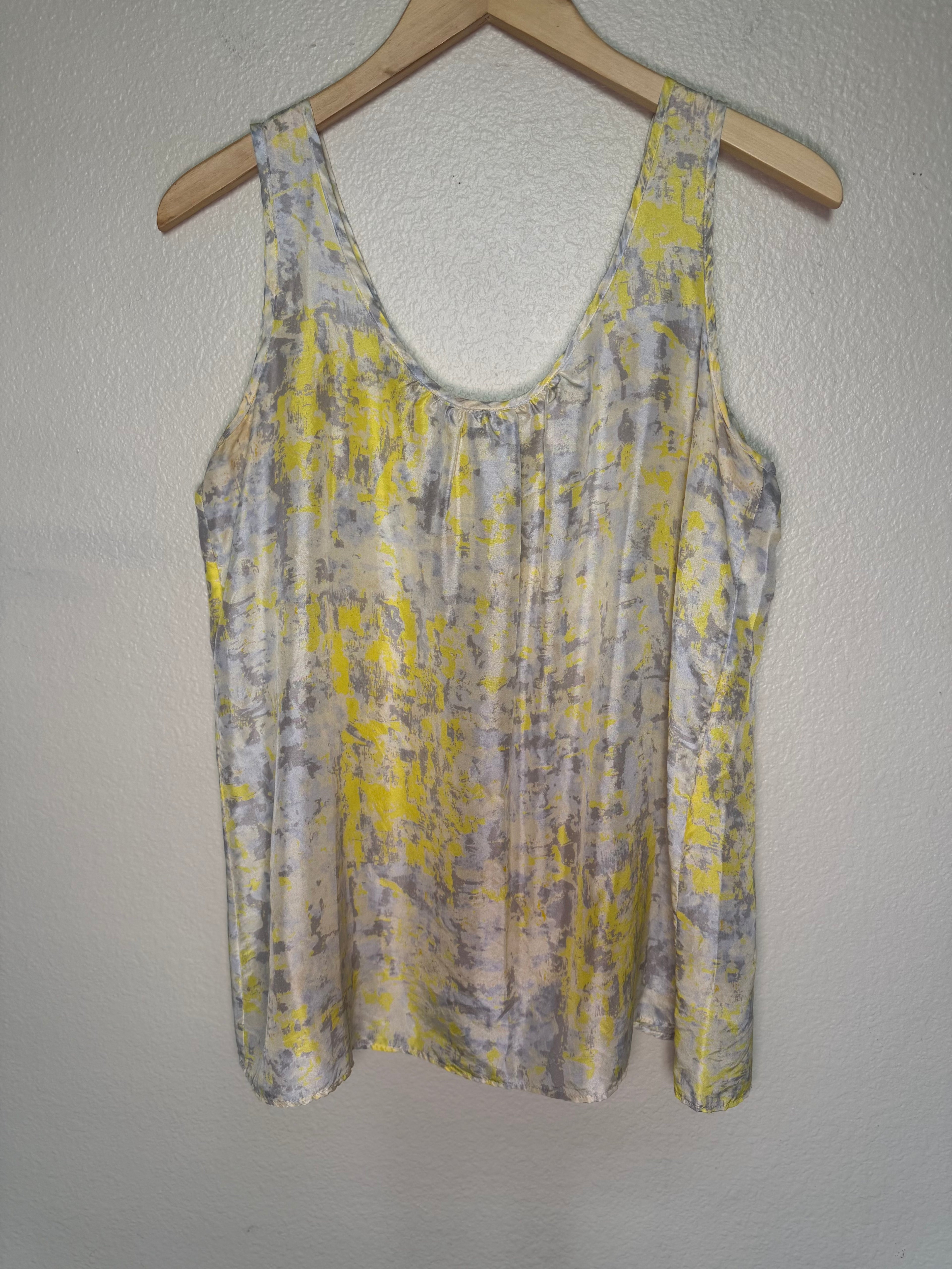 Cabi 100% Silk M Yellow Grey and White Tank Top