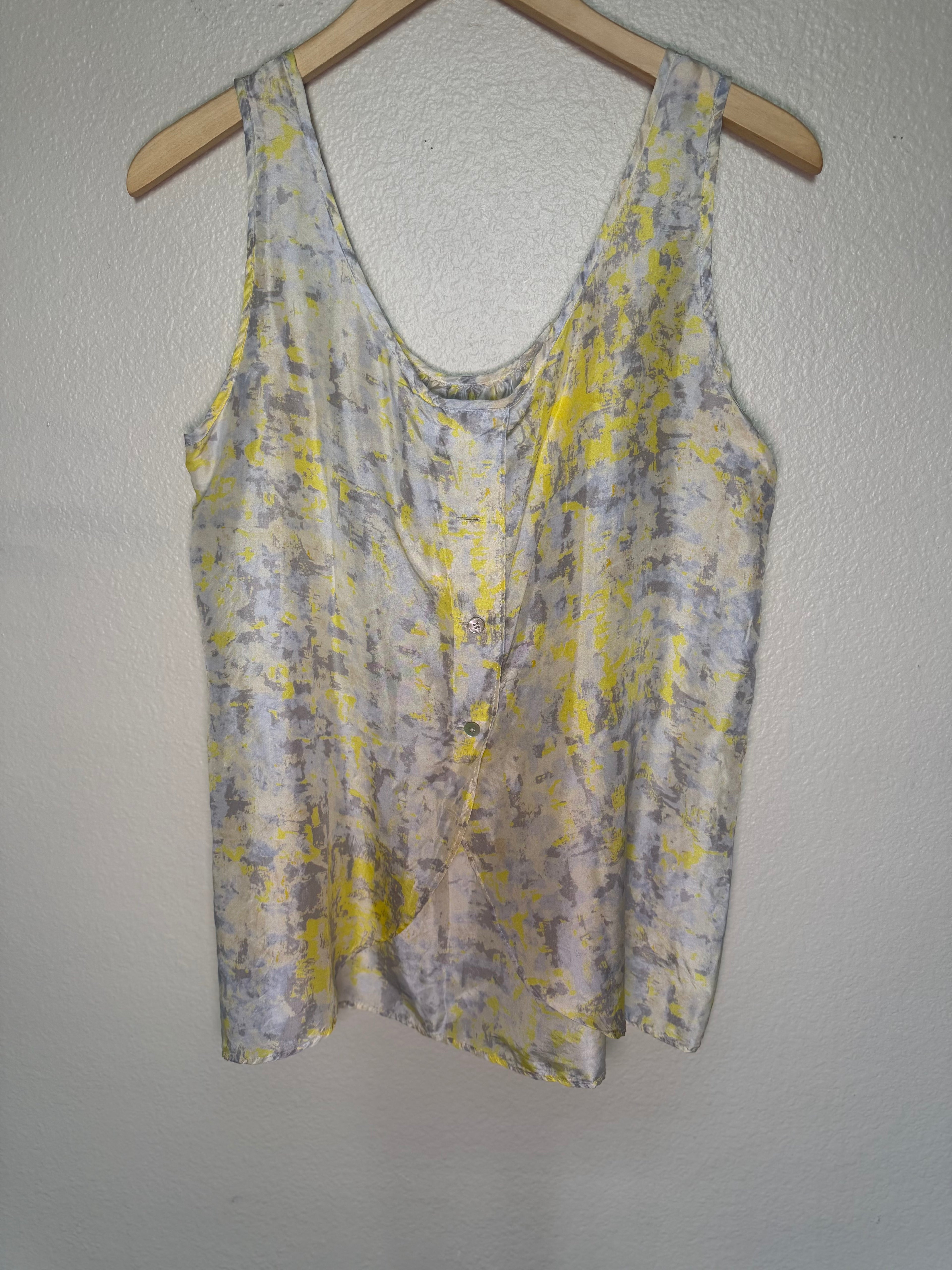 Cabi 100% Silk M Yellow Grey and White Tank Top