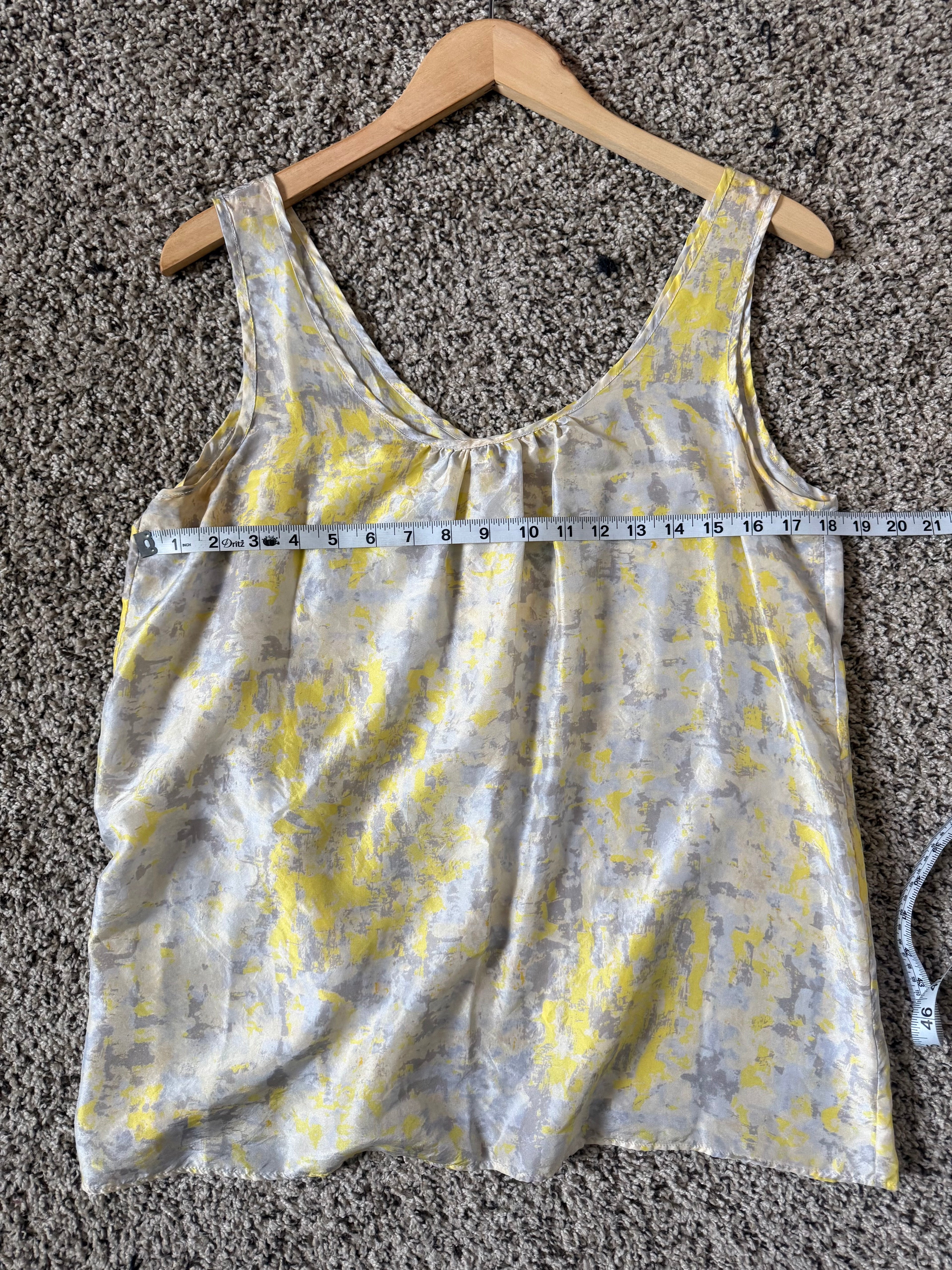 Cabi 100% Silk M Yellow Grey and White Tank Top
