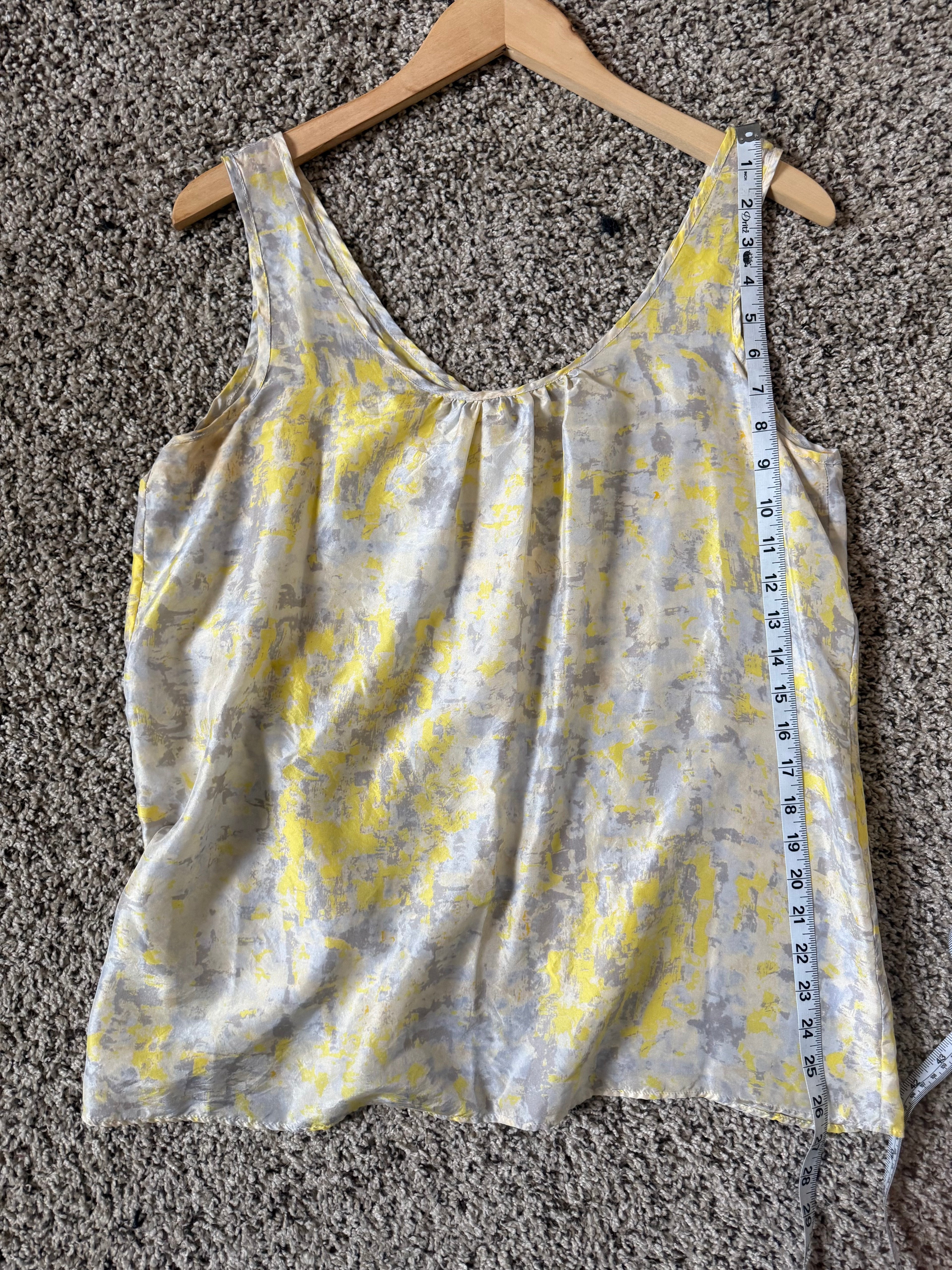 Cabi 100% Silk M Yellow Grey and White Tank Top