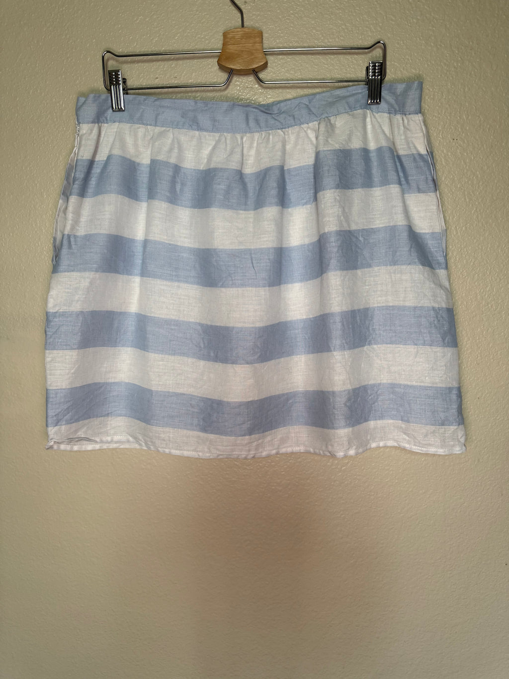 Kenar 100% Linen Size 14 Light Blue and White Striped Mini Skirt