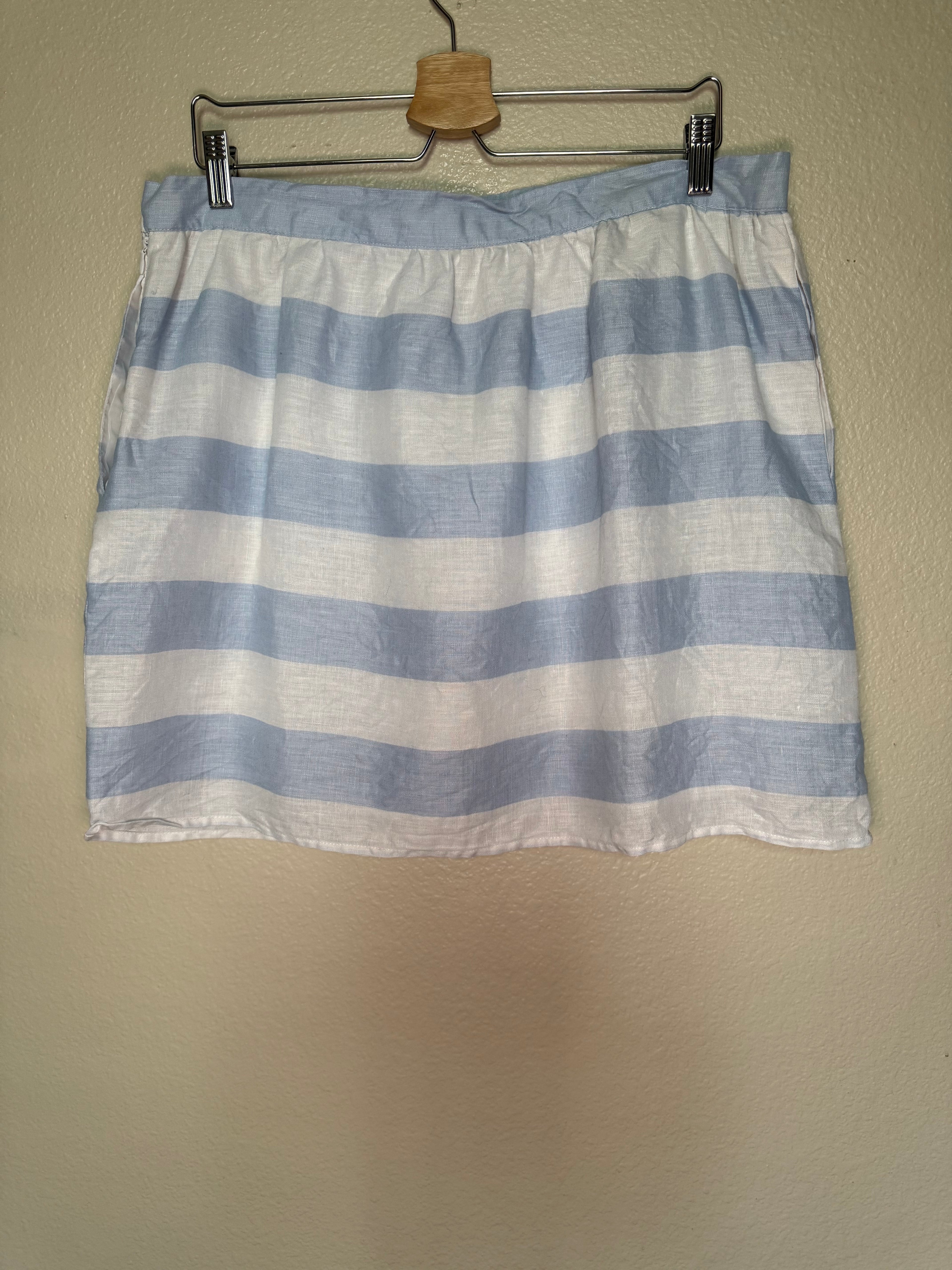 Kenar 100% Linen Size 14 Light Blue and White Striped Mini Skirt