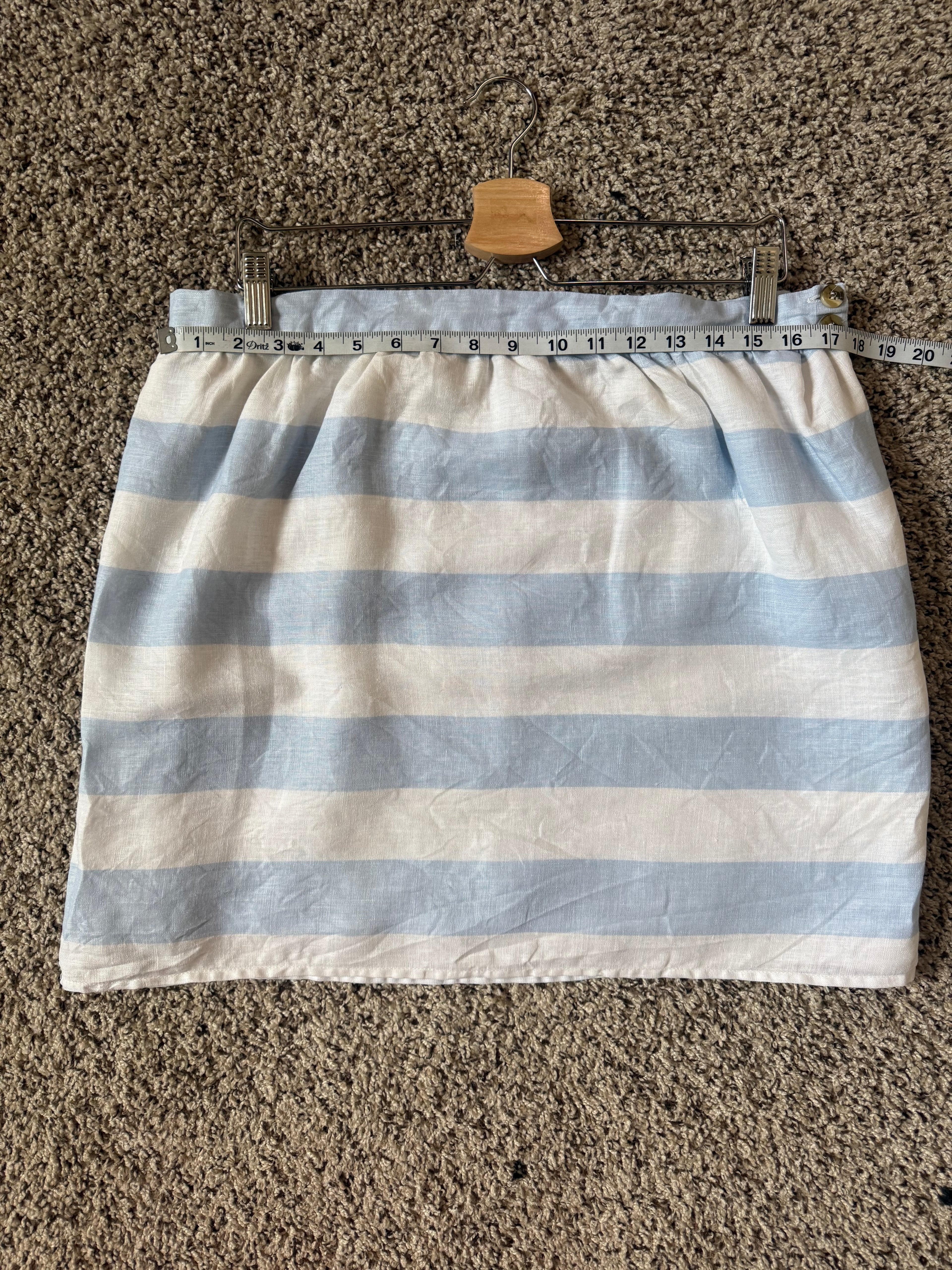 Kenar 100% Linen Size 14 Light Blue and White Striped Mini Skirt