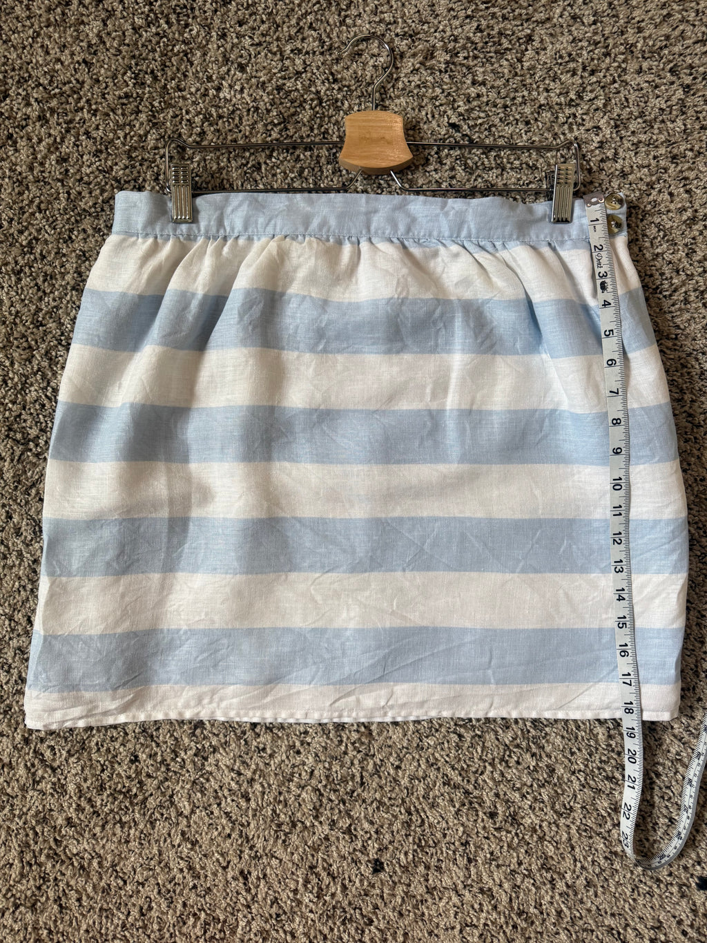 Kenar 100% Linen Size 14 Light Blue and White Striped Mini Skirt