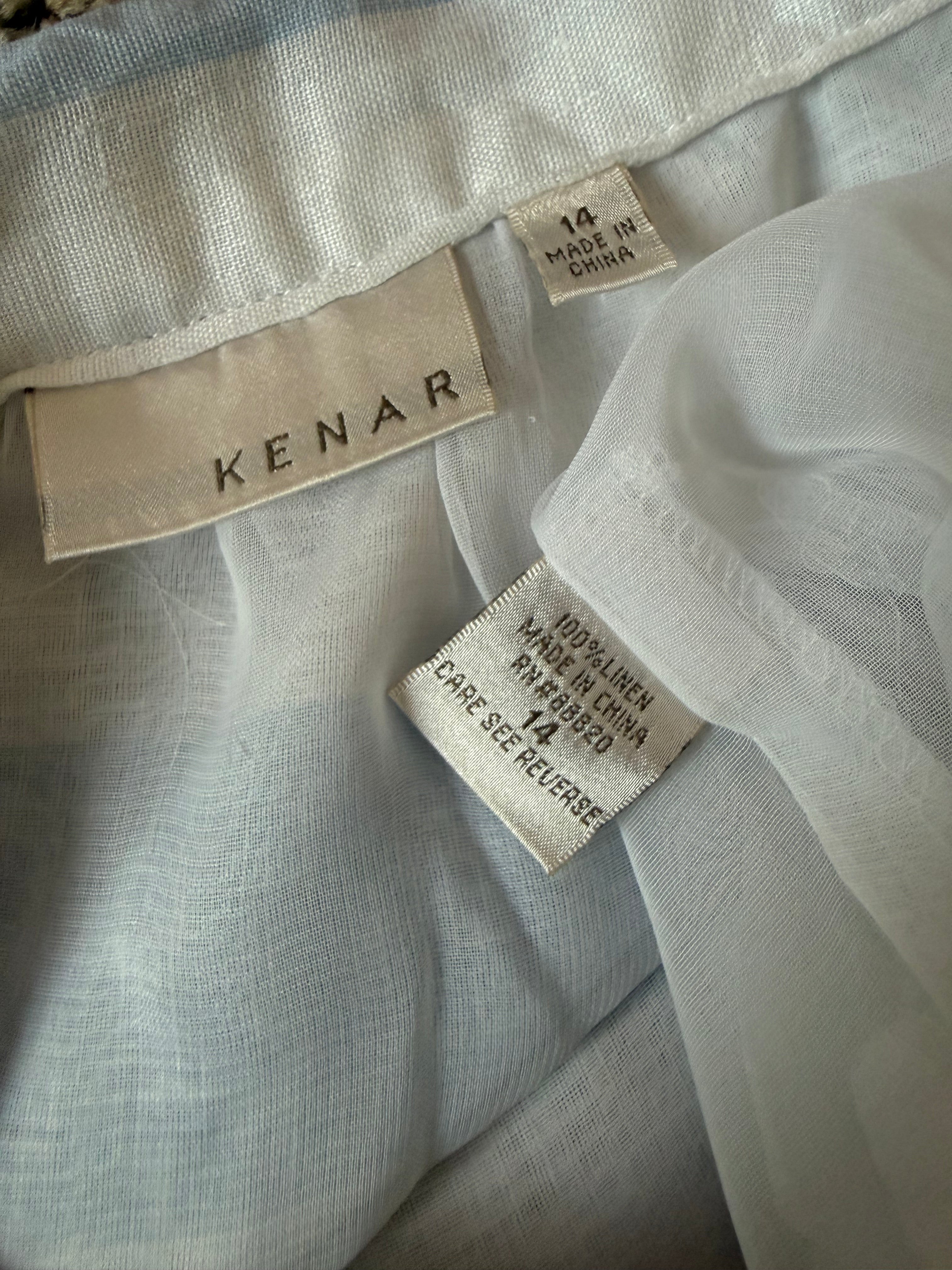 Kenar 100% Linen Size 14 Light Blue and White Striped Mini Skirt