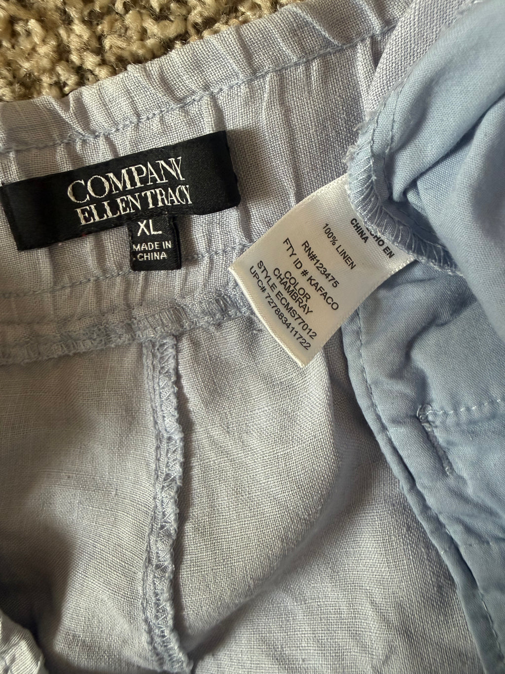 Company Ellen Tracy 100% Linen XL Light Blue Shorts