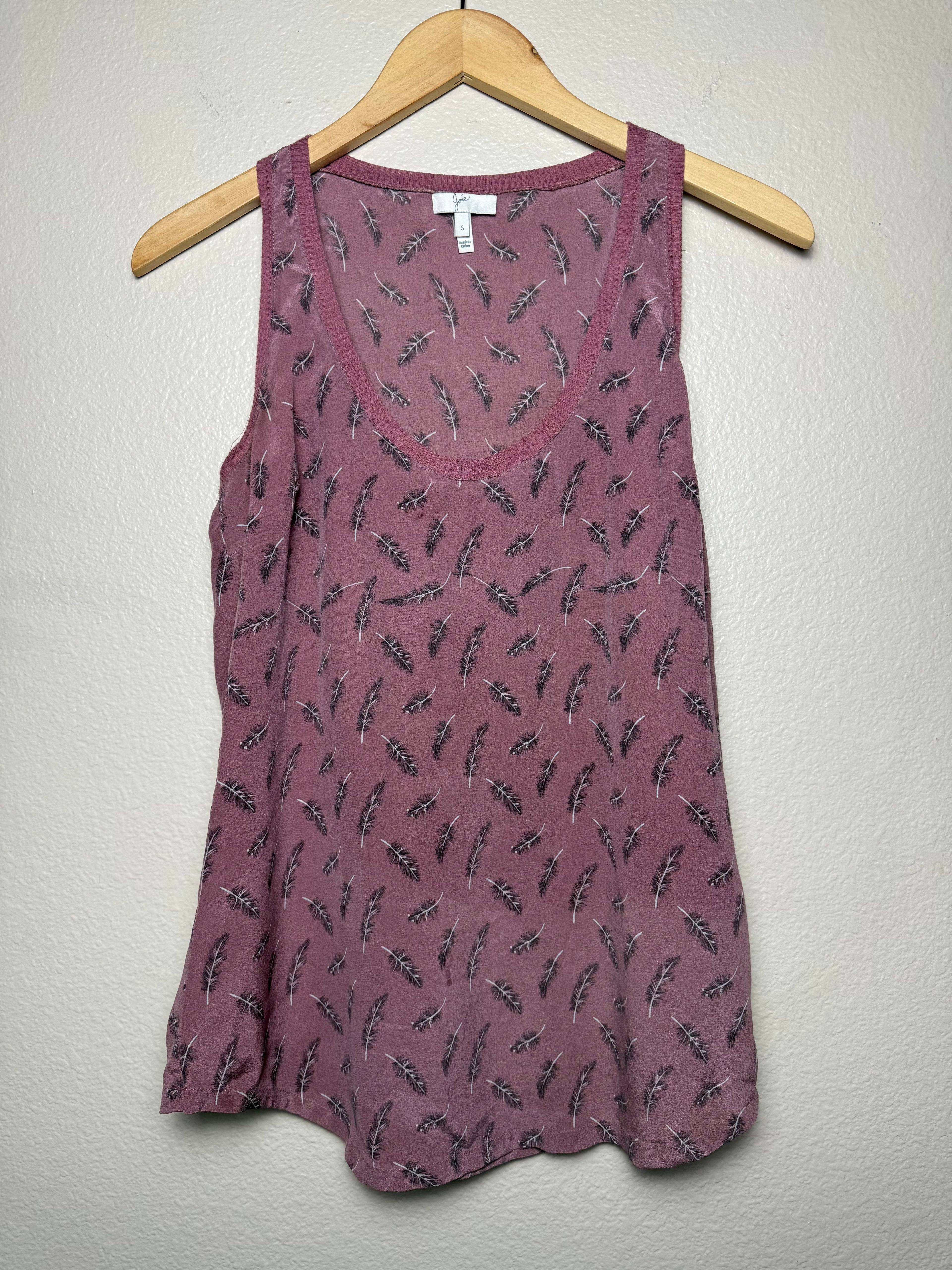 Joie 100% Silk S Dusty Rose Feather Print Tank Top