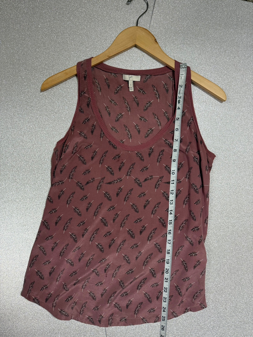 Joie 100% Silk S Dusty Rose Feather Print Tank Top