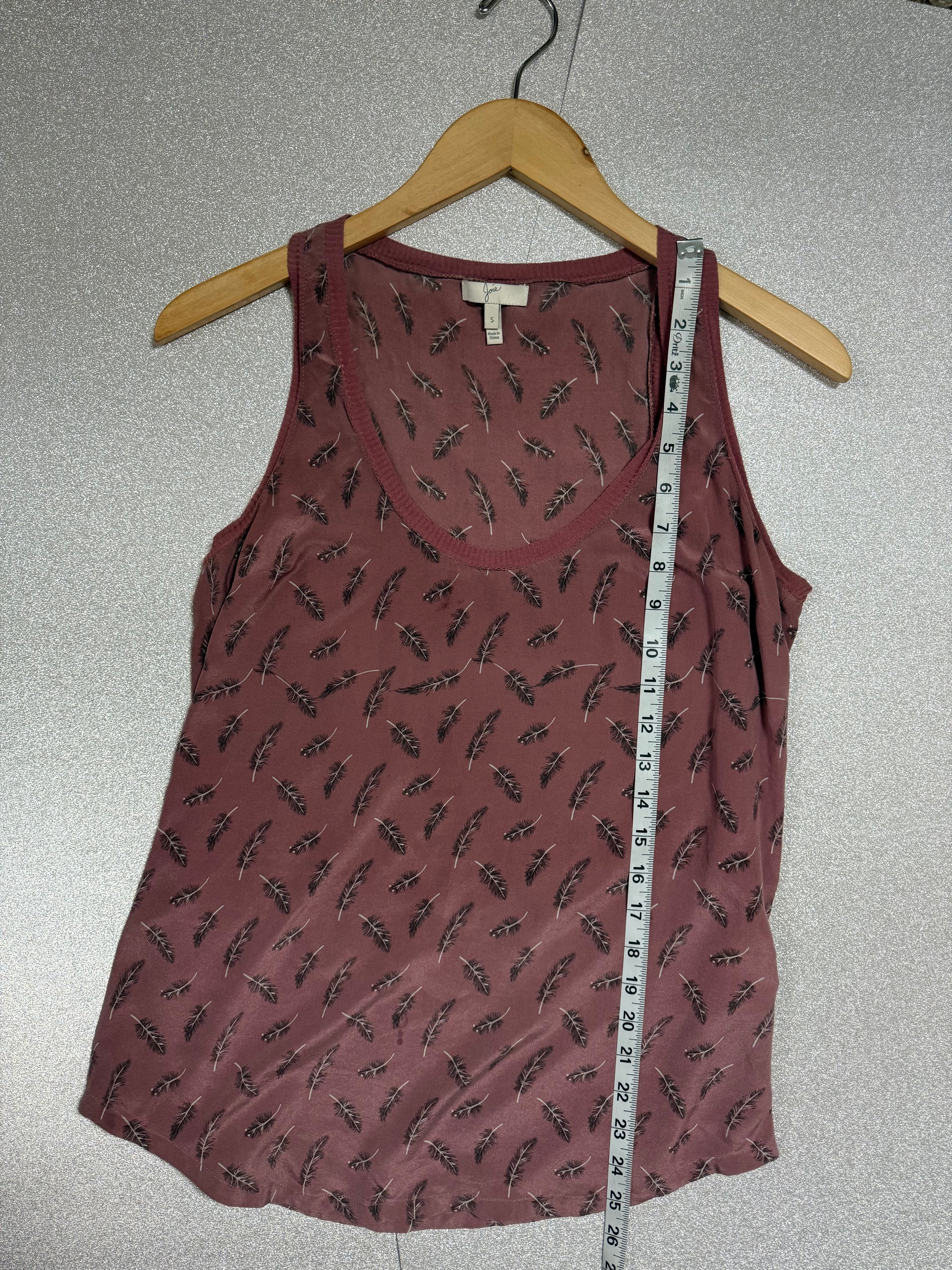 Joie 100% Silk S Dusty Rose Feather Print Tank Top