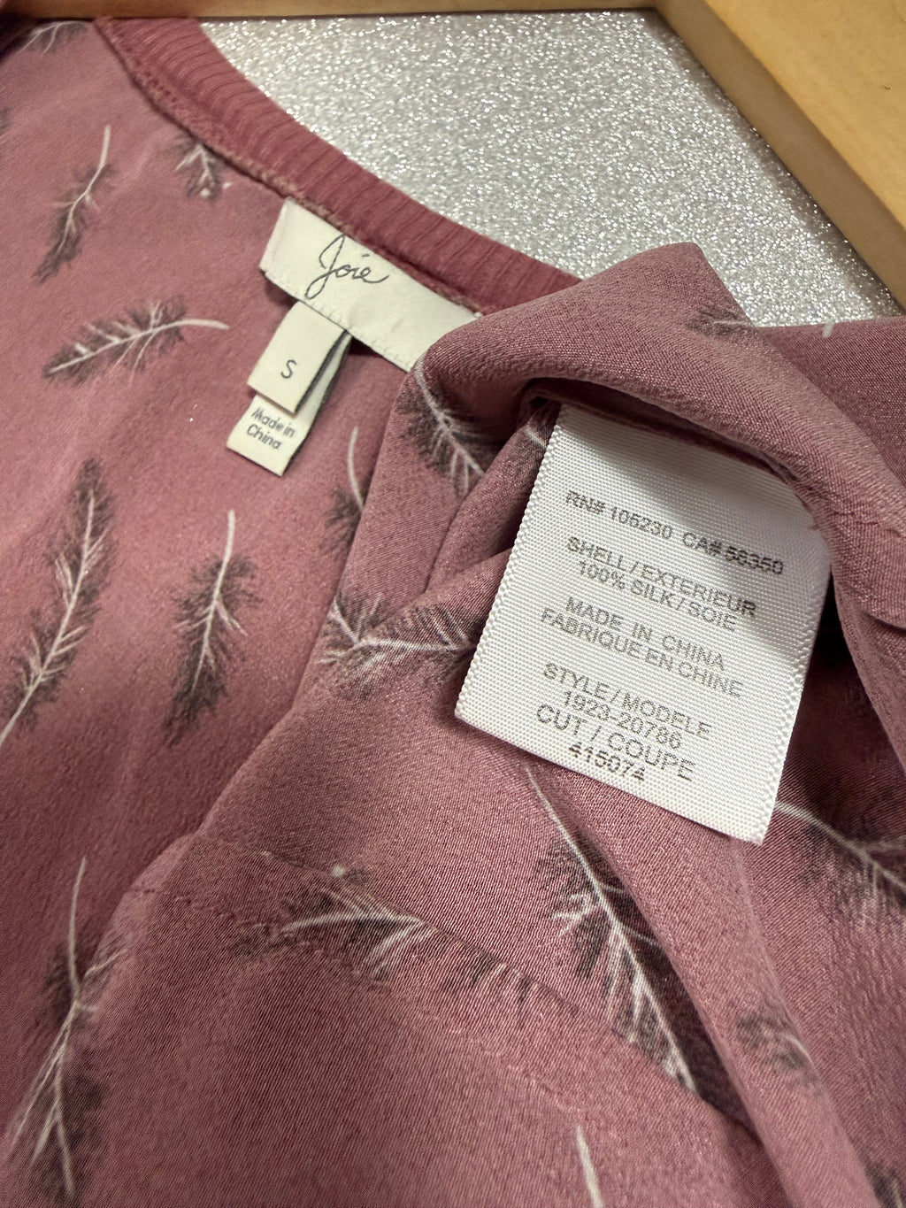 Joie 100% Silk S Dusty Rose Feather Print Tank Top