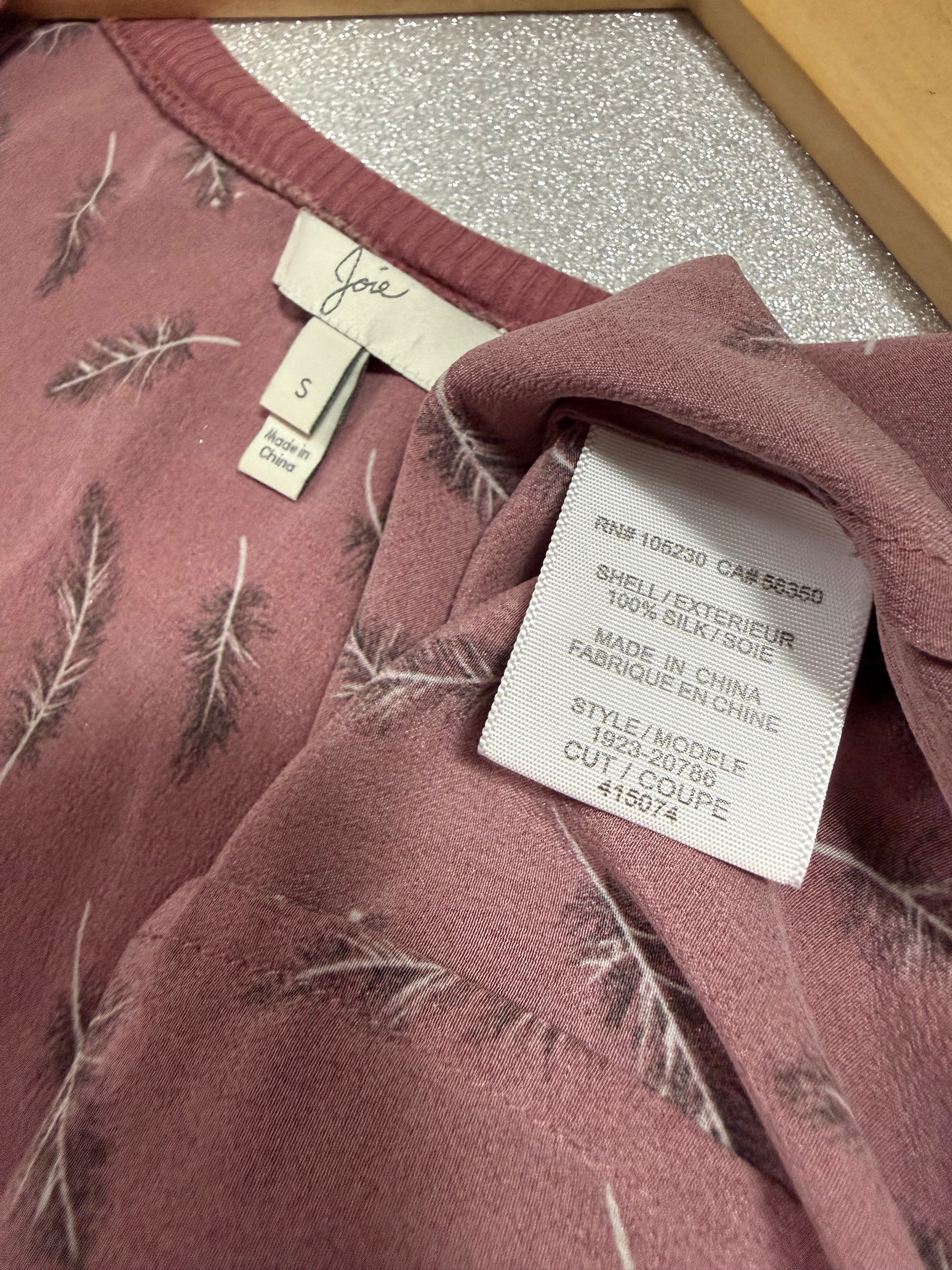 Joie 100% Silk S Dusty Rose Feather Print Tank Top